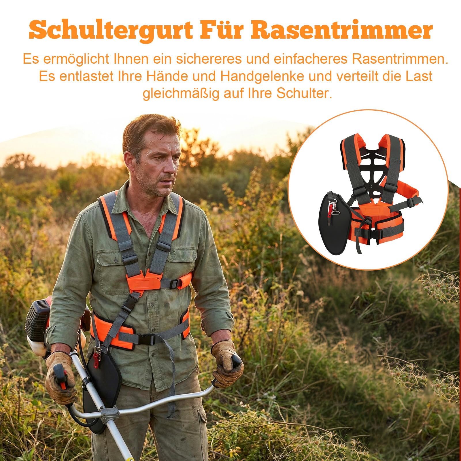 Doppelter Trimmer-Schultergurt, Schultergurt Trimmer, Doppelschultergurt Tragegurt für Motorsense, Doppelschultergurt Profi für Rasentrimmer Freischneider Gartenarbeit Zubehör