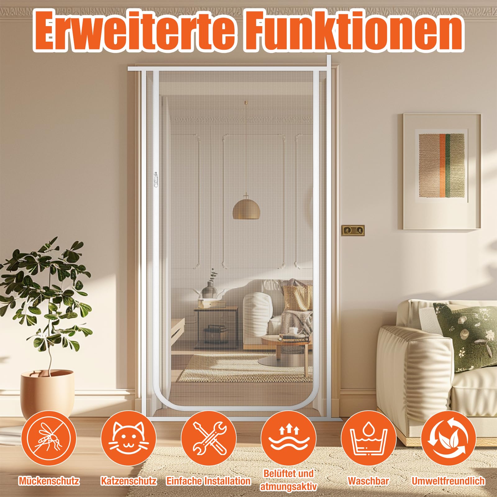 Katzennetz für Balkon 90cm X 200cm, Verdickt Katzengitter TüRgitter Katze, DASS Katzen Aus Laufen,Ohne Bohren, Insektenschutz Balkontü Rmit ReißVerschluss für Schlafzimmer Wohnzimmer, Weiß