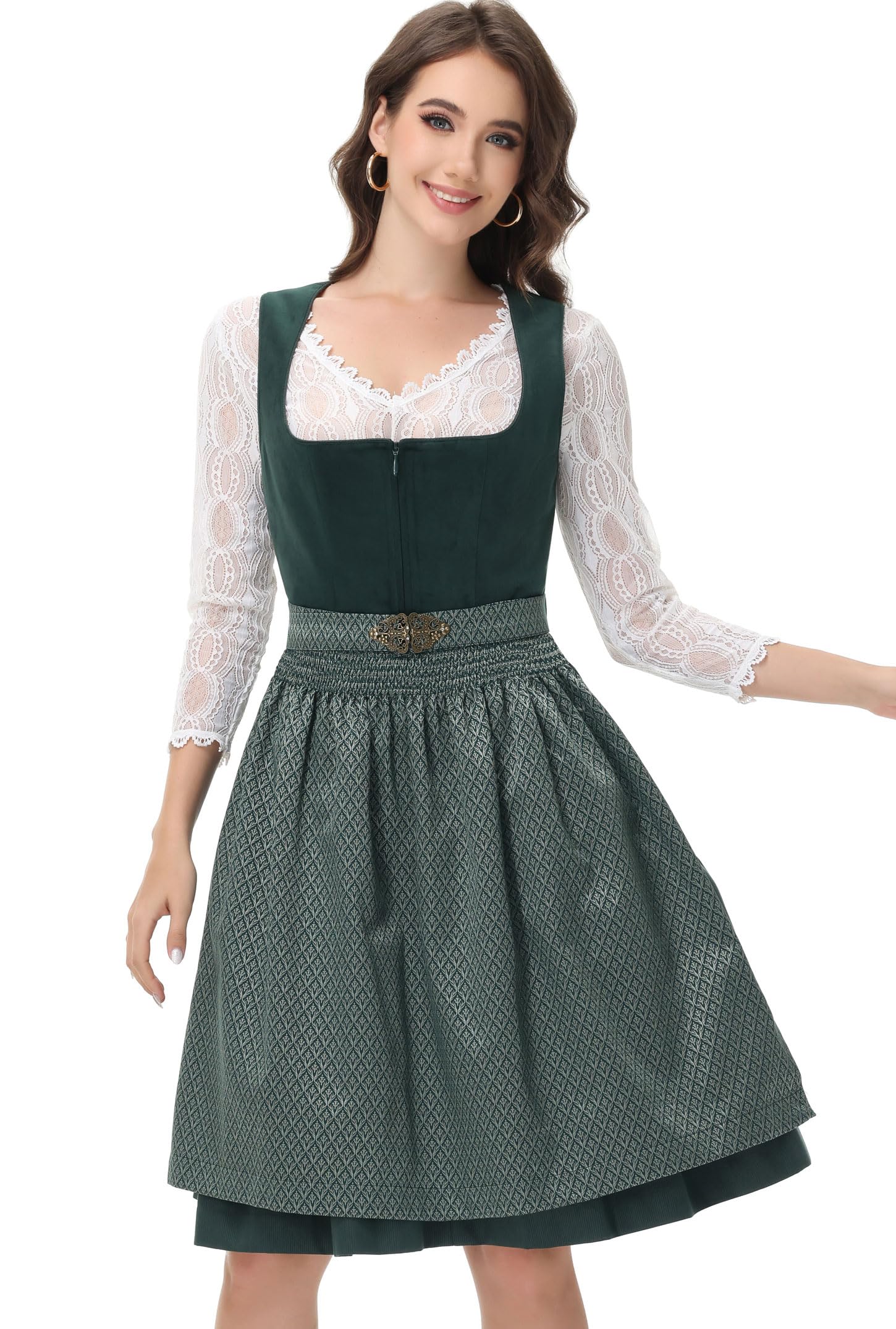 ELFIN Damen Dirndl, Elegante Trachtenkleid, Samt Midi Dirndl Damen Trachten Dirndlkleid für Oktoberfest
