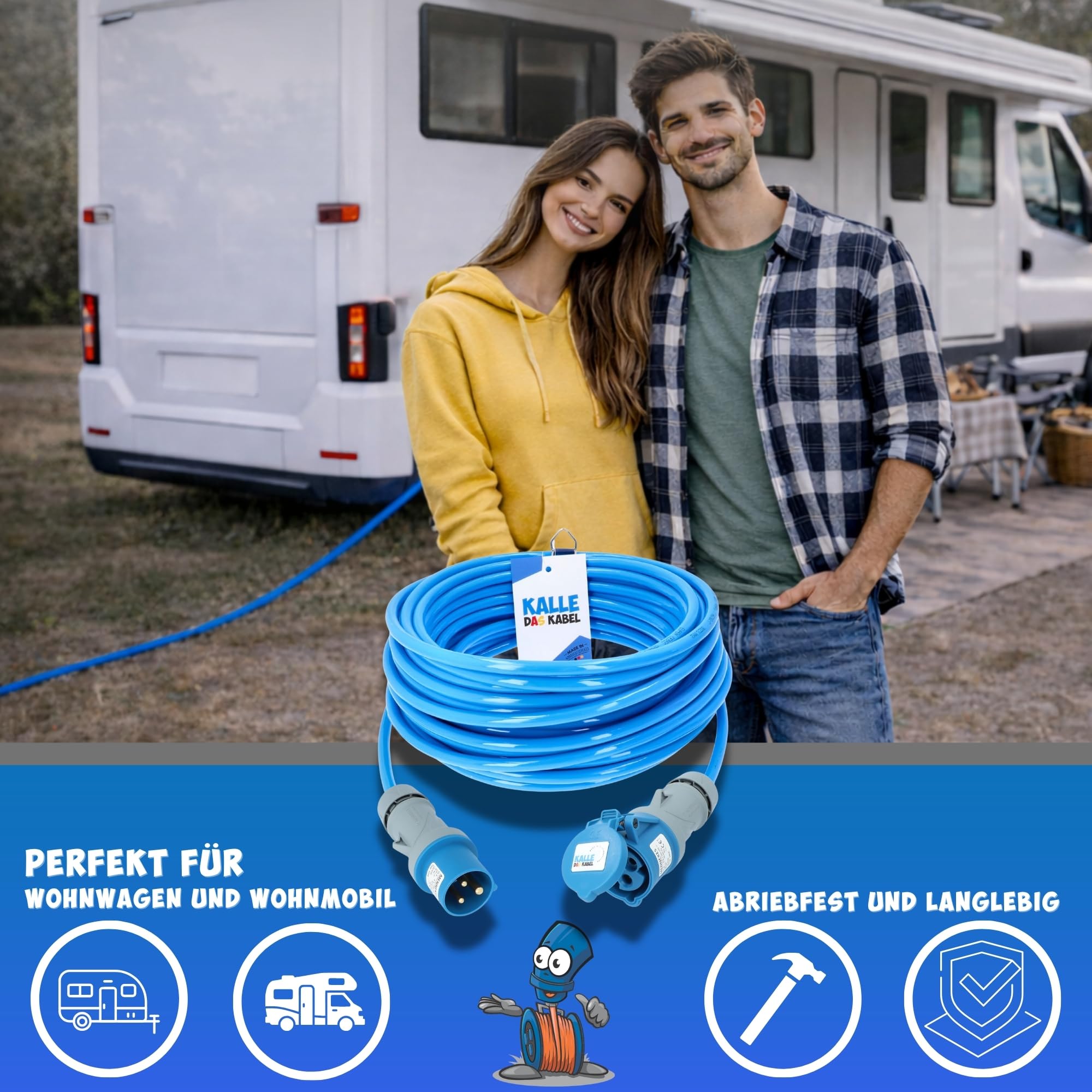 KALLE DAS KABEL Rallonge CEE 230 V H07BQ-F 3G 2,5 mm² câble de très haute qualité pour industrie BAU Boot Womo Camping 10 mètres