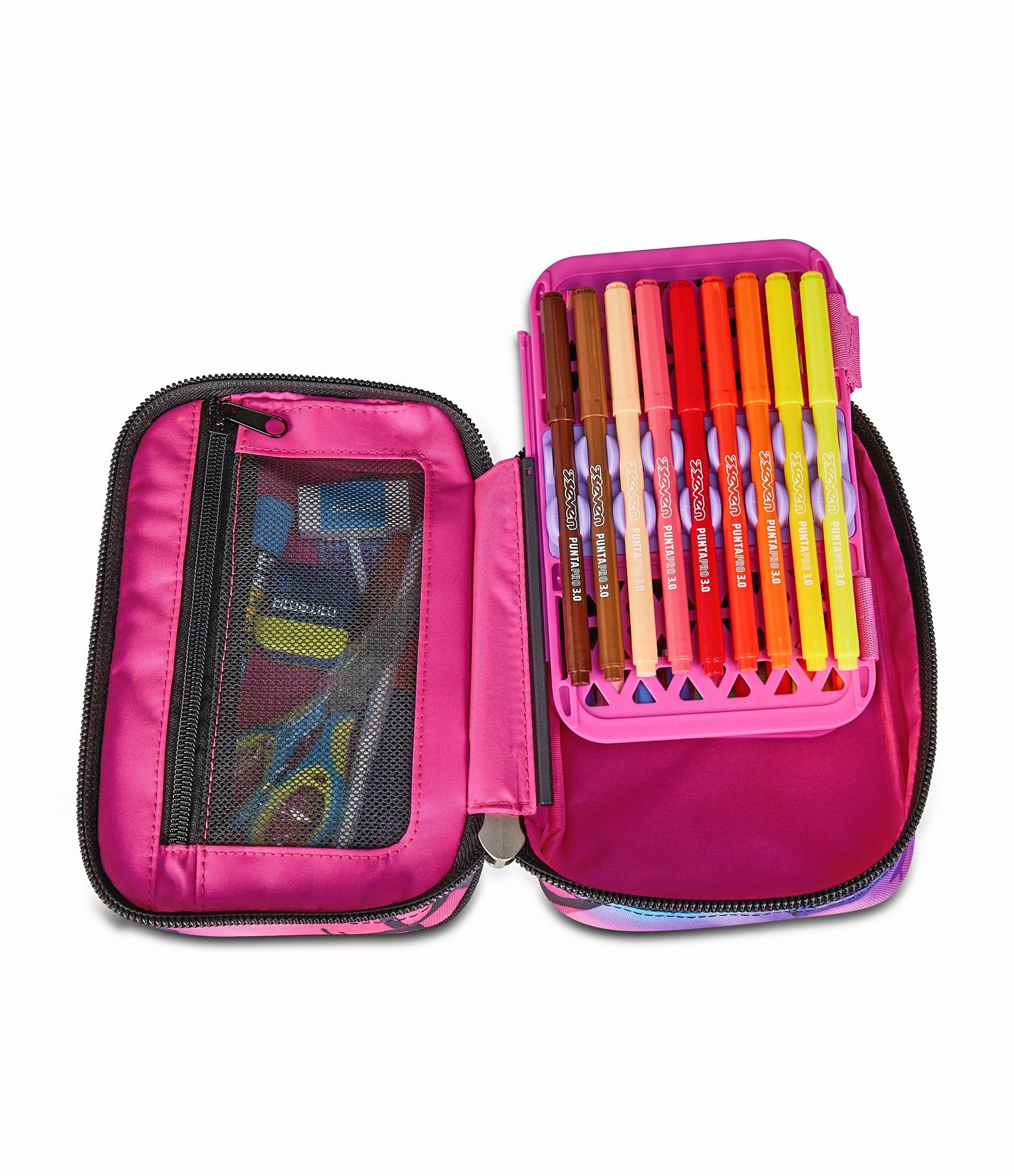 Seven Astuccio Scuola Elementare, 1 Zip, con Matite, Pennarelli, Penne, Speed Pad, Bambina, Ragazza, viola blu