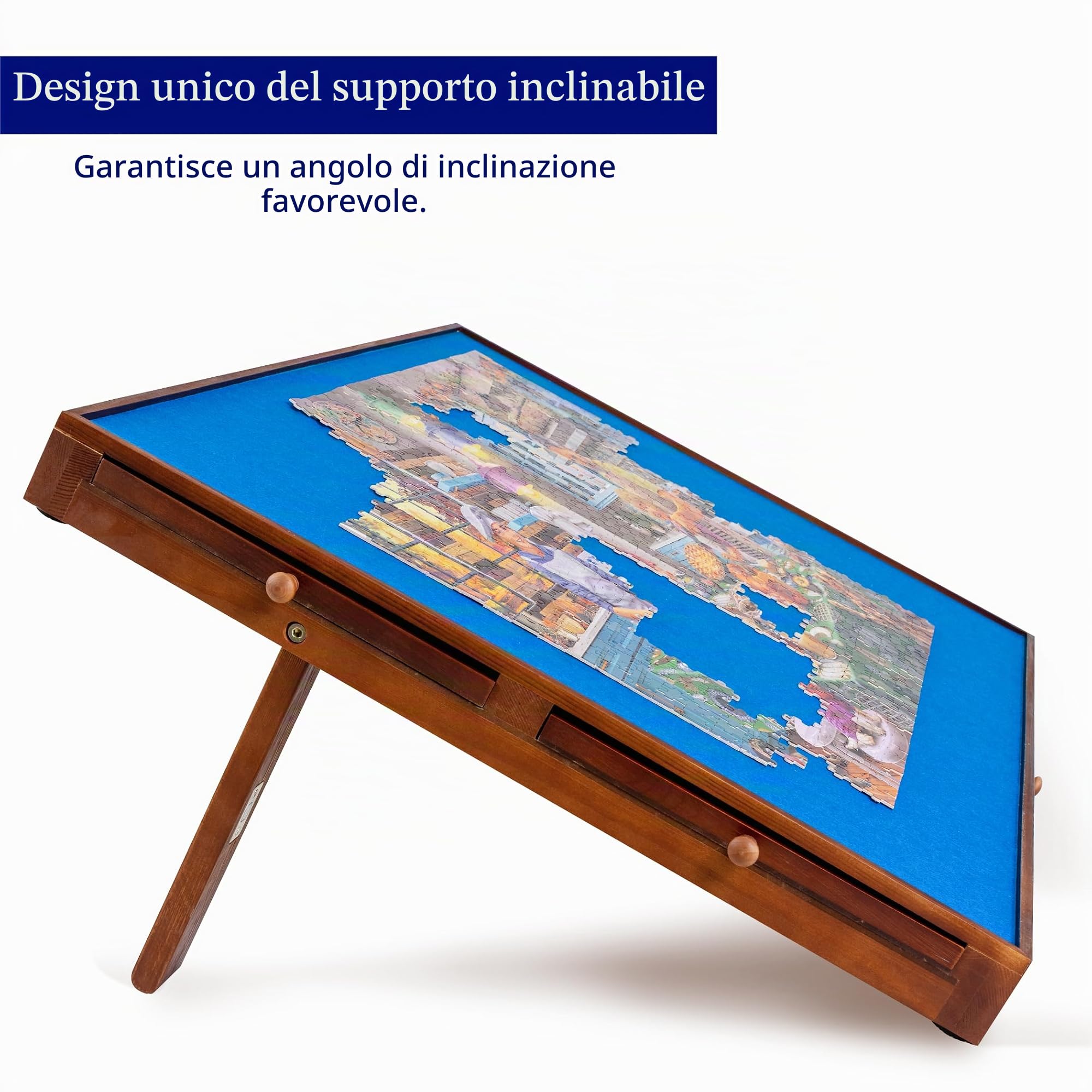 Tektalk Tavolo puzzle con 6 cassetti colorati, puzzle board con coperchio, memorizzazione per 1500, 1000, 500 pezzi di puzzle