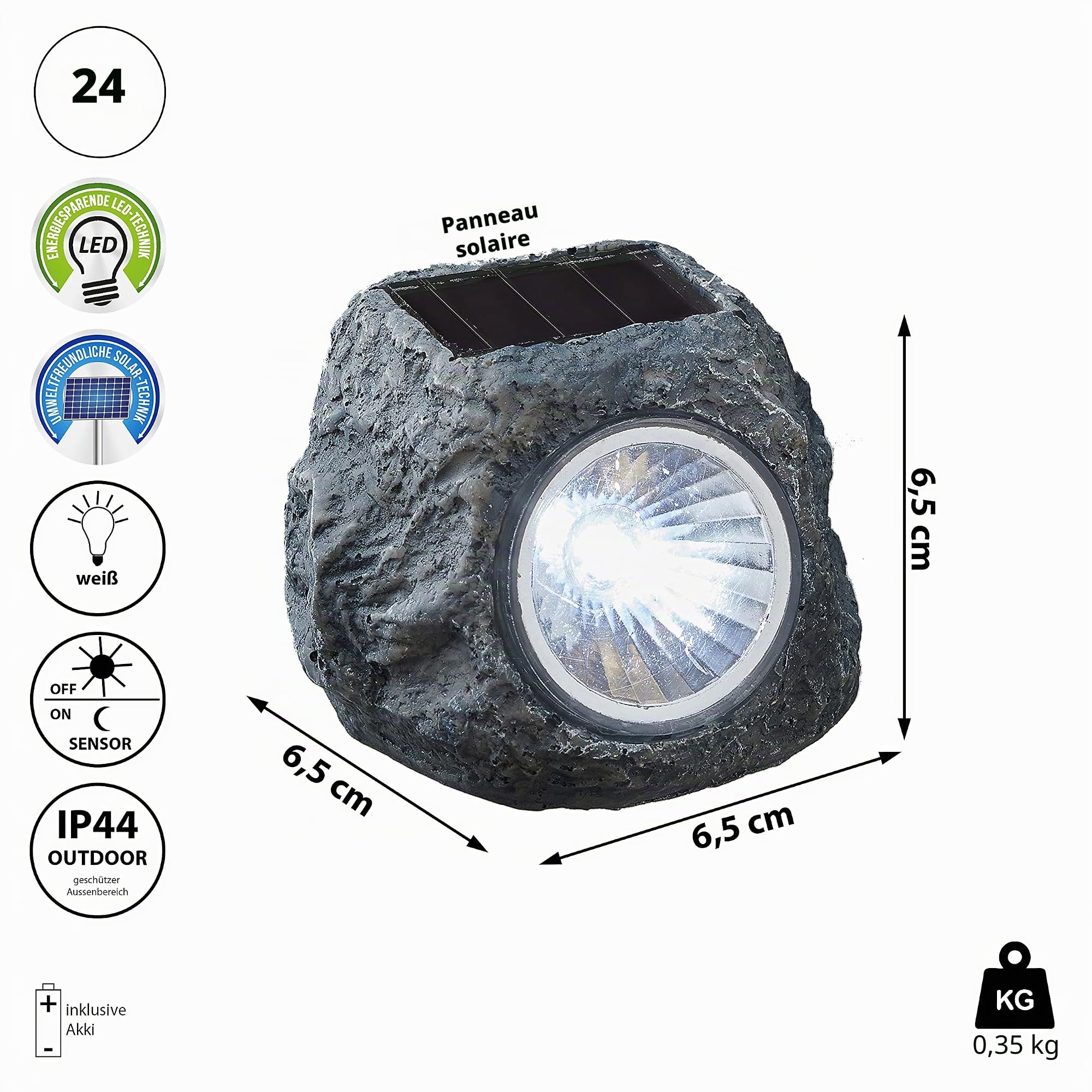 Lot de 24 lampes solaires « pierre » à LED - 6,5 x 6 x 5 cm (24 lampes solaires)