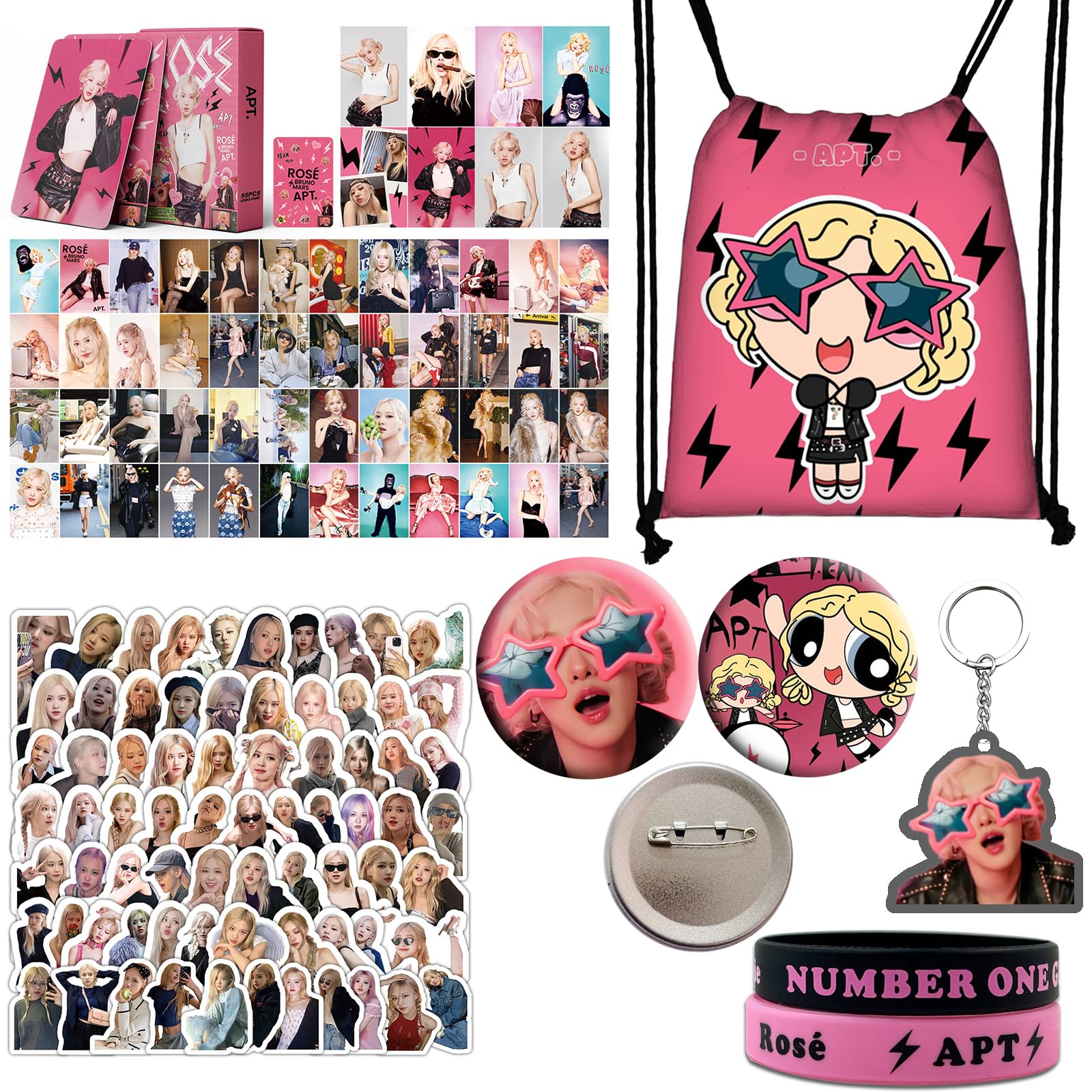 Blackpink Ros Accessory, Blackpink Gift Set, Gift Set Rosie Fans, Personal Ros APT Merchandise Photo Stickers Cards Rosie NUMBER ONE GIRL Silicone Bracelets Backpack