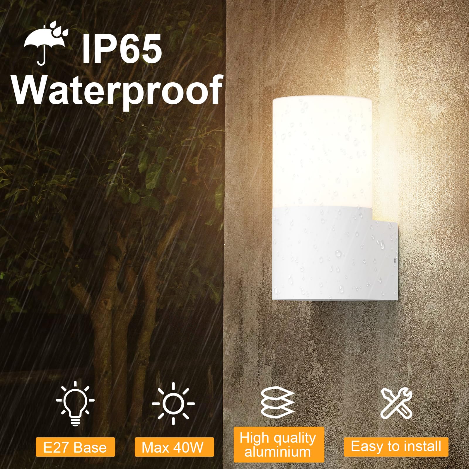 Lampada Da Parete Esterno/Interno - 2 Pezzi IP65 | Bianco, Design Moderno | E27 Max 40W | Per Balconi E Giardini - Foto 11