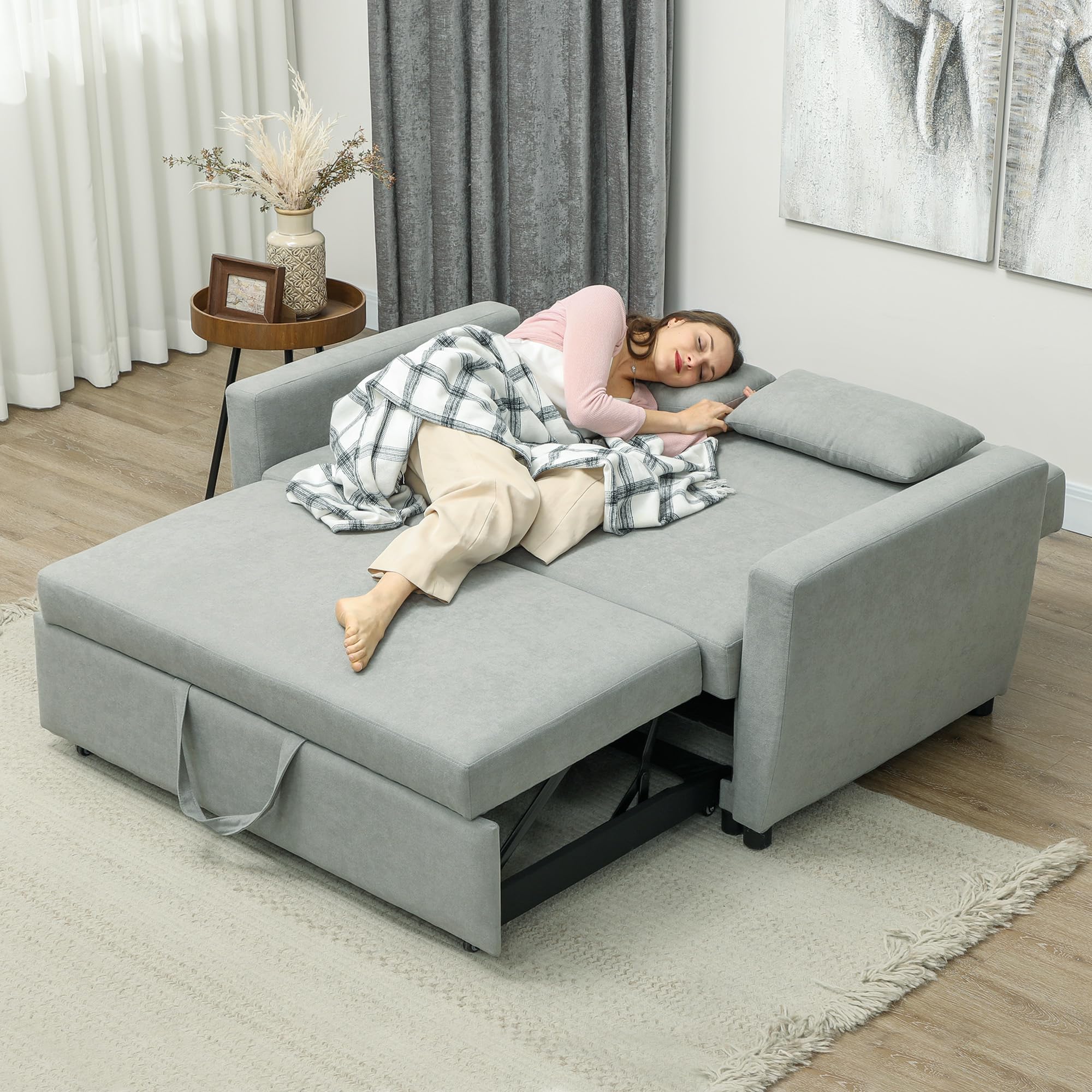 HOMCOM Schlafsofa mit Schlaffunktion, Verstellbare Rückenlehne, Hellgrau