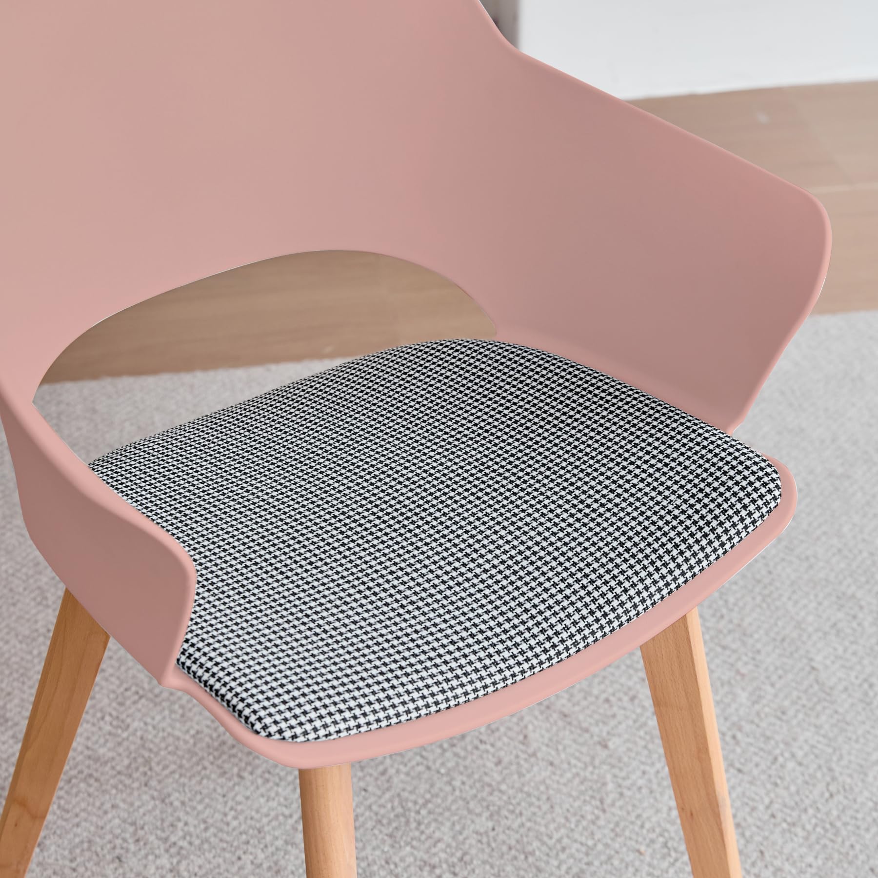 GrandCA HOME Set di Tavolo e Sedie da Pranzo, 100×100×76.5 CM Tavolo da Pranzo Rotondo, 4 Sedie da Cucina Imbottite, per Sala da Pranzo, Soggiorno, Cucina (Marmo-GD + Rosa)