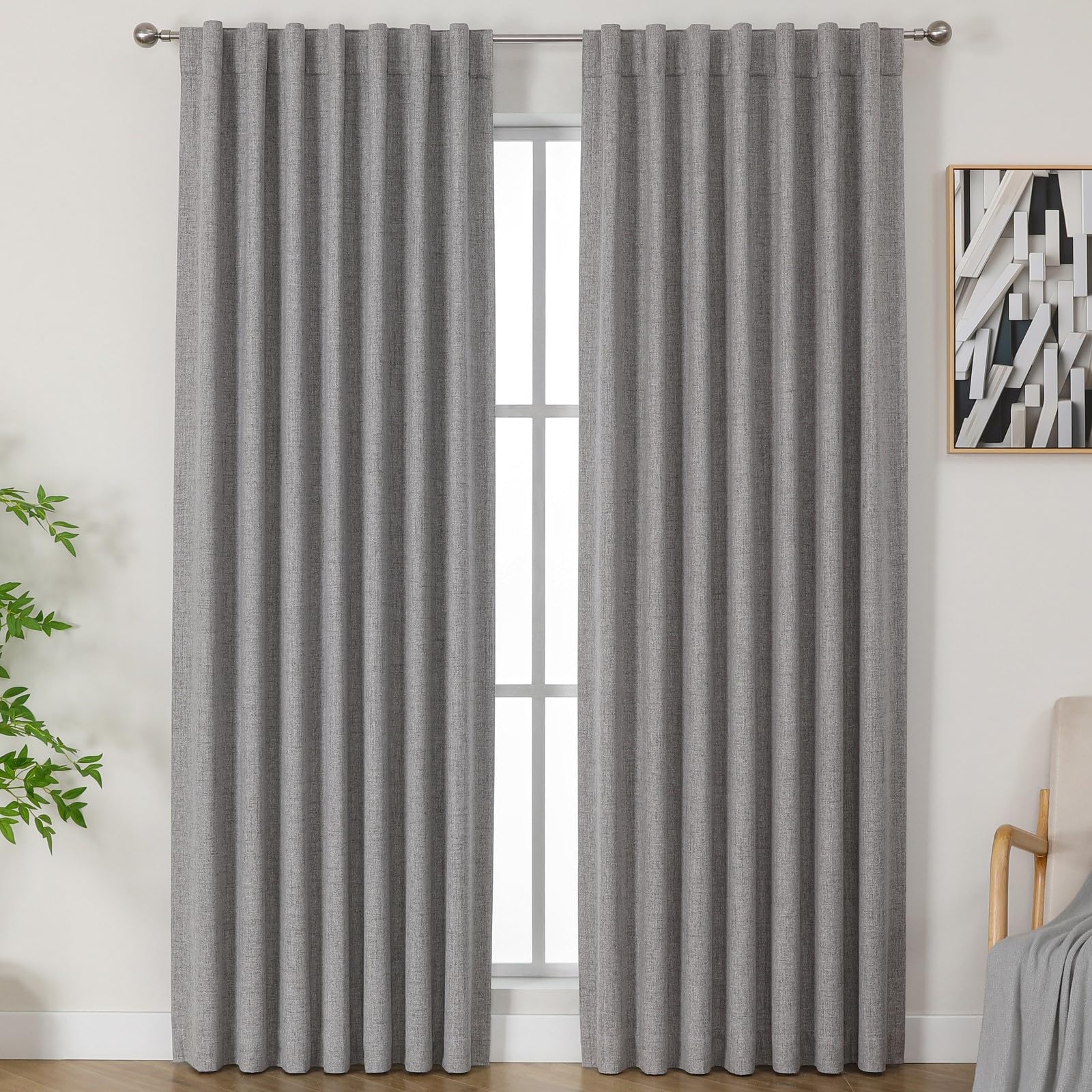 Airwill Blackout Curtains,Thermal Insulated Linen Drapes for Bedroom & Living Room, Set of 2 Panels, Back Tab/Rod Pocket, 72 Inch Long (52x72 Inch, Light Grey)