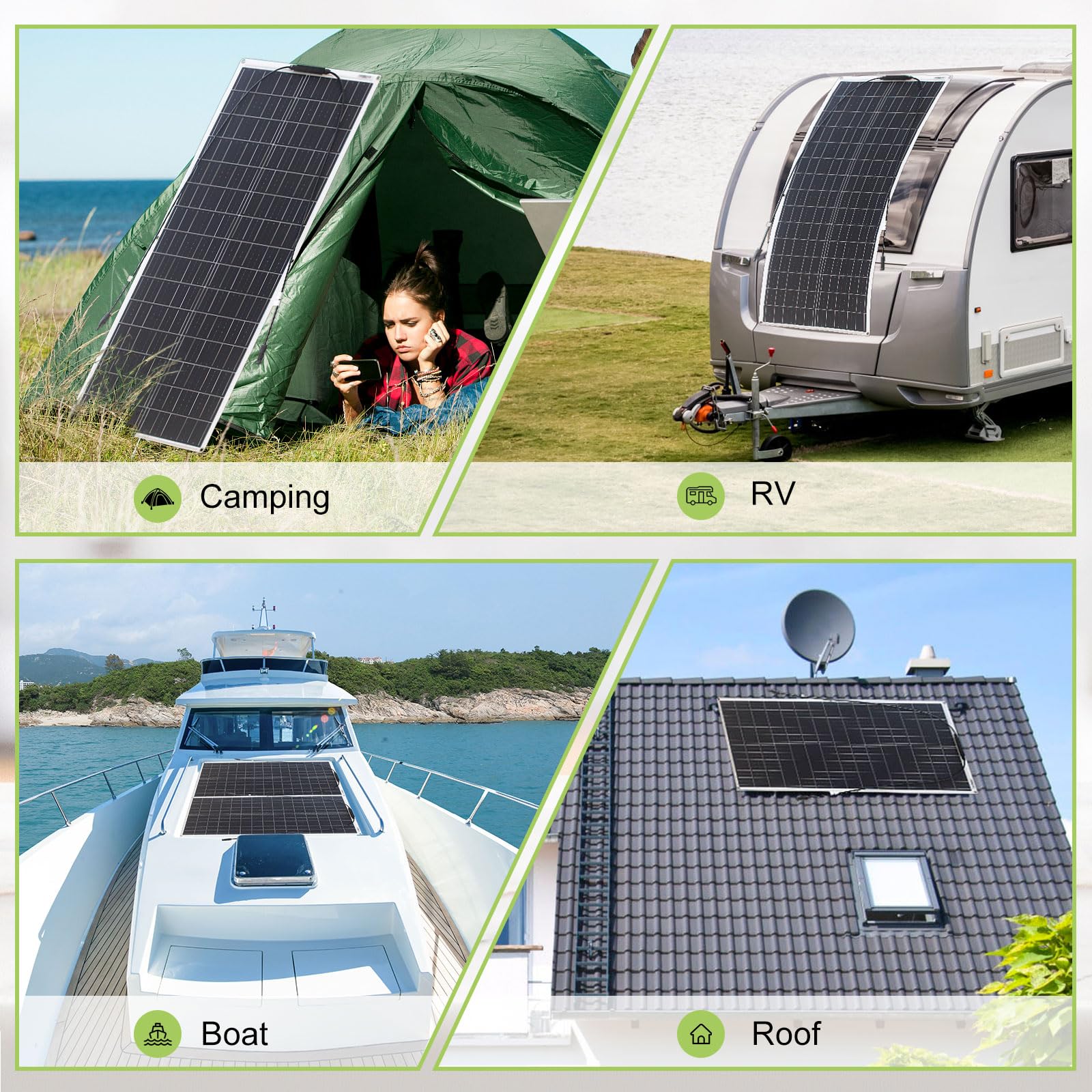 Pannello solare monocristallino flessibile da 100 W, 12 V, ultra leggero, ultra sottile, impermeabile, per camper, roulotte, barche e superfici irregolari (100 W)