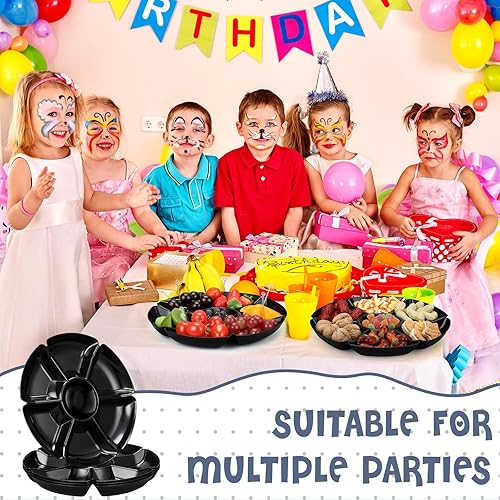 Miniatura 4 de 4 bandejas seccionales redondas de plástico para servirplatos, bandeja dividida para fiestas con tenedor desechable, bandeja de aperitivos de 7