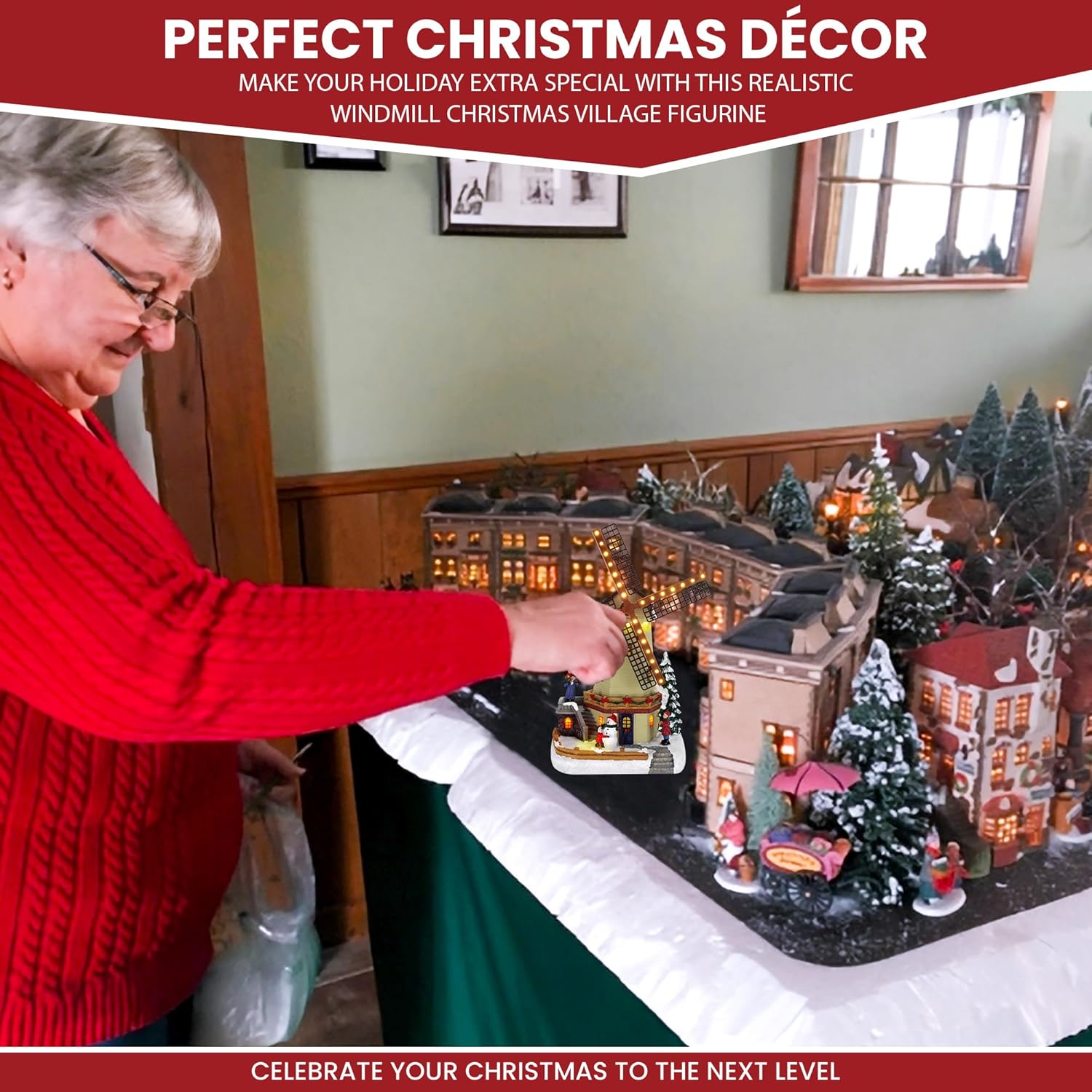 Christmas Village Windmill - Animated Pre-lit Musical Winter Snow Village - Perfect Addition to Your Indoor Holiday Decorations & Snow Village Display - A Thoughtful Gift for Your Loved Ones
