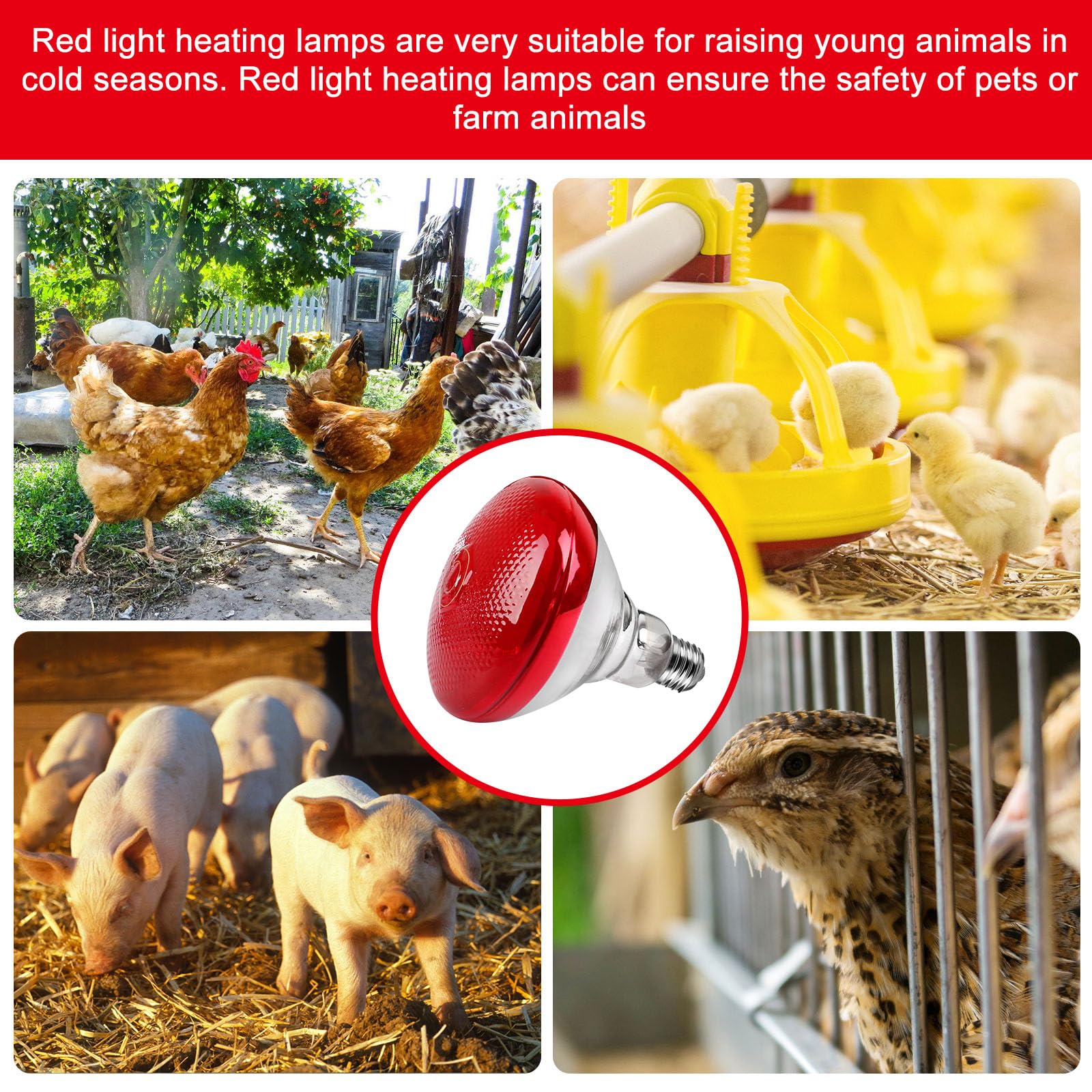 BORDEAG Lámpara De Luz Roja Lámpara De Calor, 150 W Calentadores Para Gallineros, Lámpara Calefactora Gallinero, Lámpara De Calor Animales Lámpara Infrarroja Termostática Automática