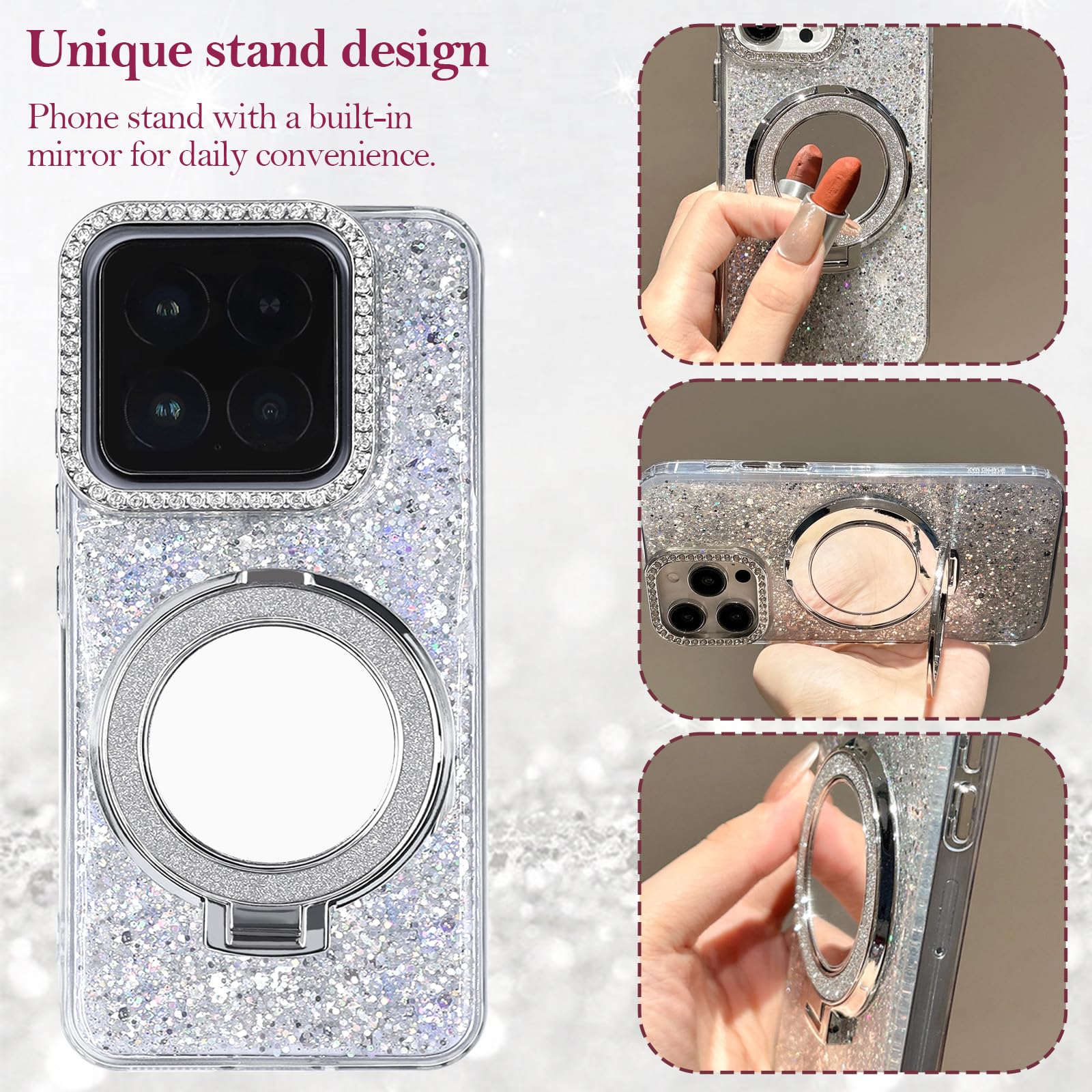 HAONANDE Magnetica Glitter Cover Per OPPO A40 4G / OPPO A60 5G, Custodia Bling Brillantini Carino Scintillante per Donne e Ragazze, Trasparente Case con Supporto ad anello Bianco