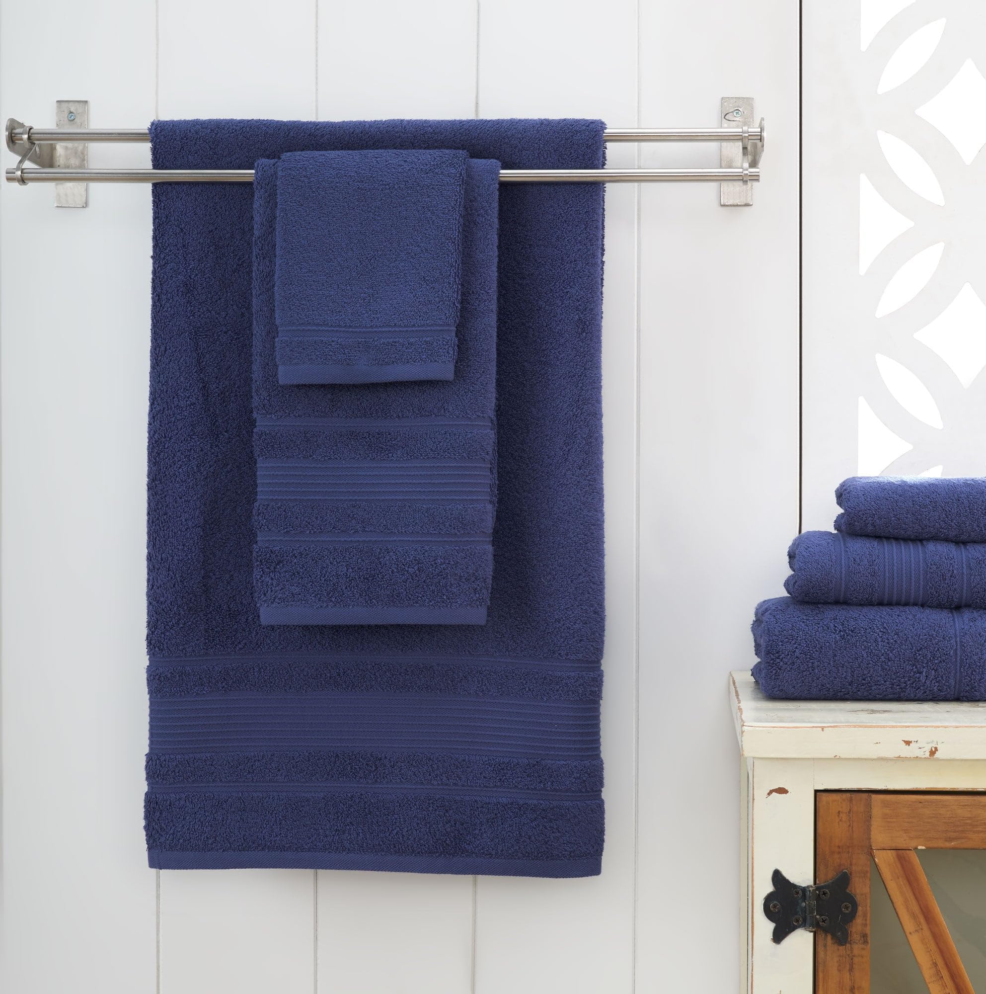 Juego de toallas personalizadas de 3 piezas, baño, mano y toallita, 100% algodón, suave y absorbente, nombre bordado o monograma, toallas de hotel para baño, spa, hotel, boda y regalo, color azul