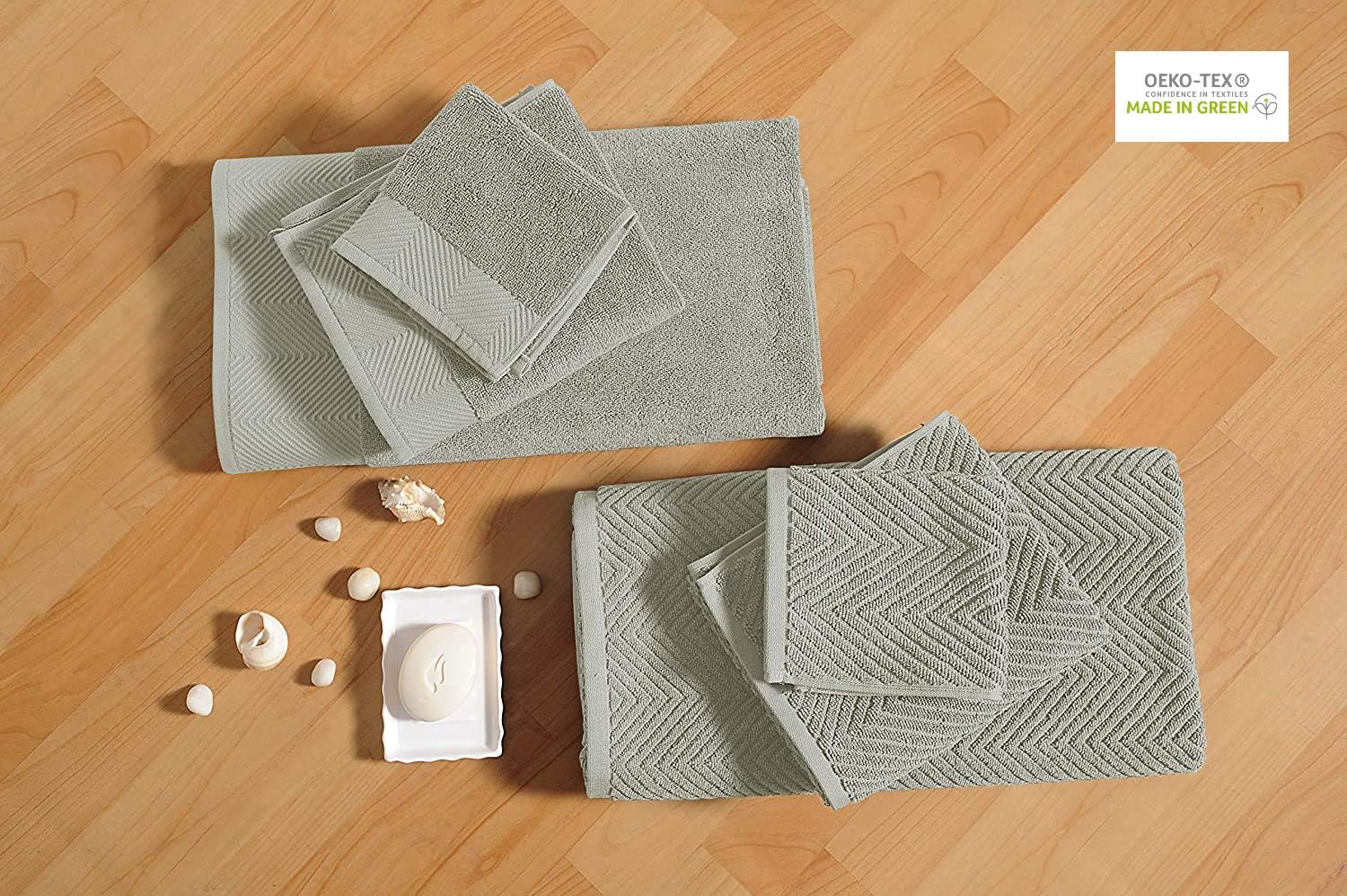 6 Piece Bath Towel Sets, 100% Cotton 600 GSM Chevron Towel Set, 2 Bath Towels, 2 Hand Towels, 2 Wash Cloths Extra Soft Fluffy Towel Set, Highly Absorbent Quick-Dry Luxury Towels Spa Quality - Jade