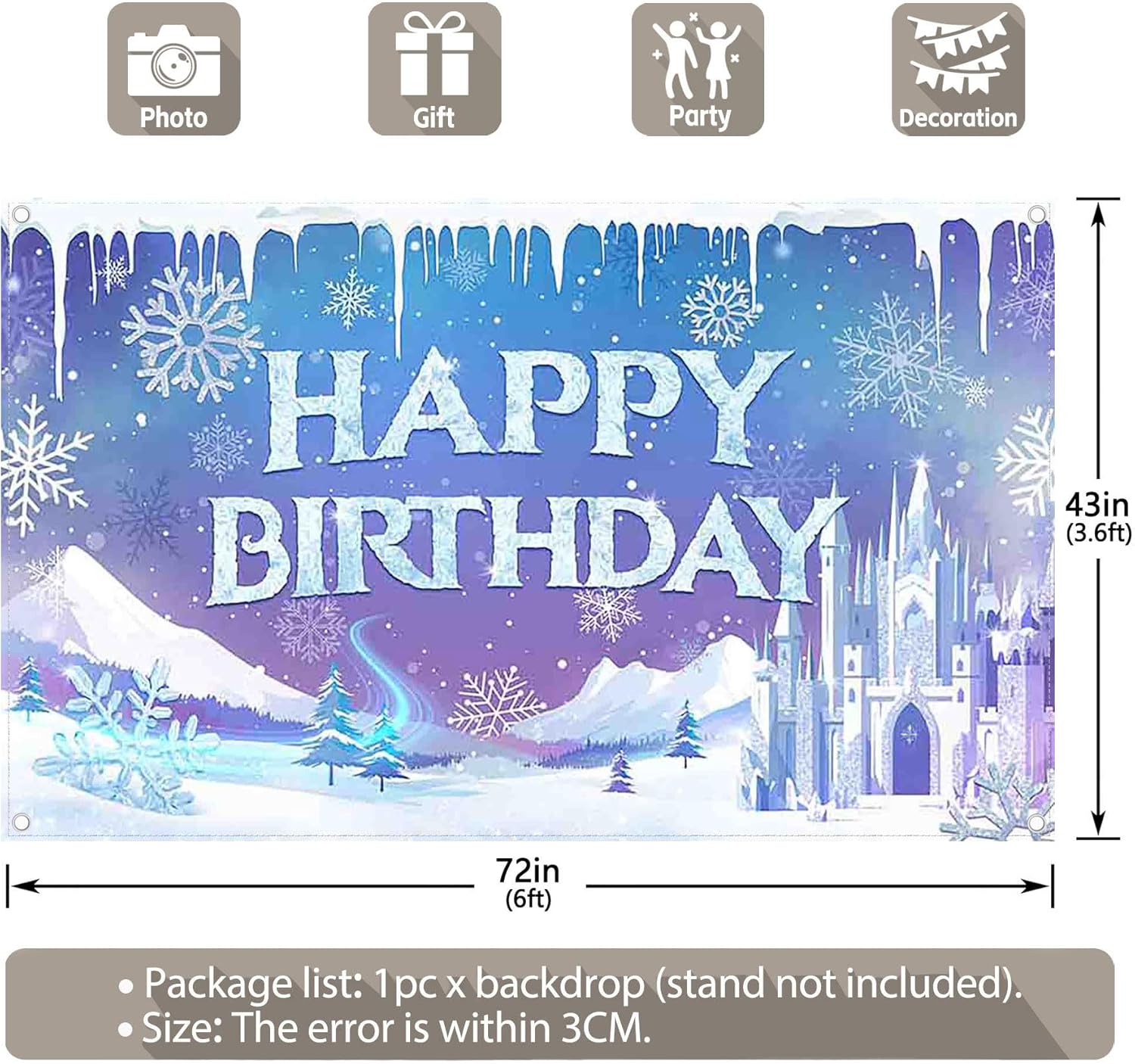 Fabric 72x43inch Ice Snow Winter Birthday Backdrop Magical Castle Wonderland Snowflake Photography Background Kids Girls Party Decorations Photo Props