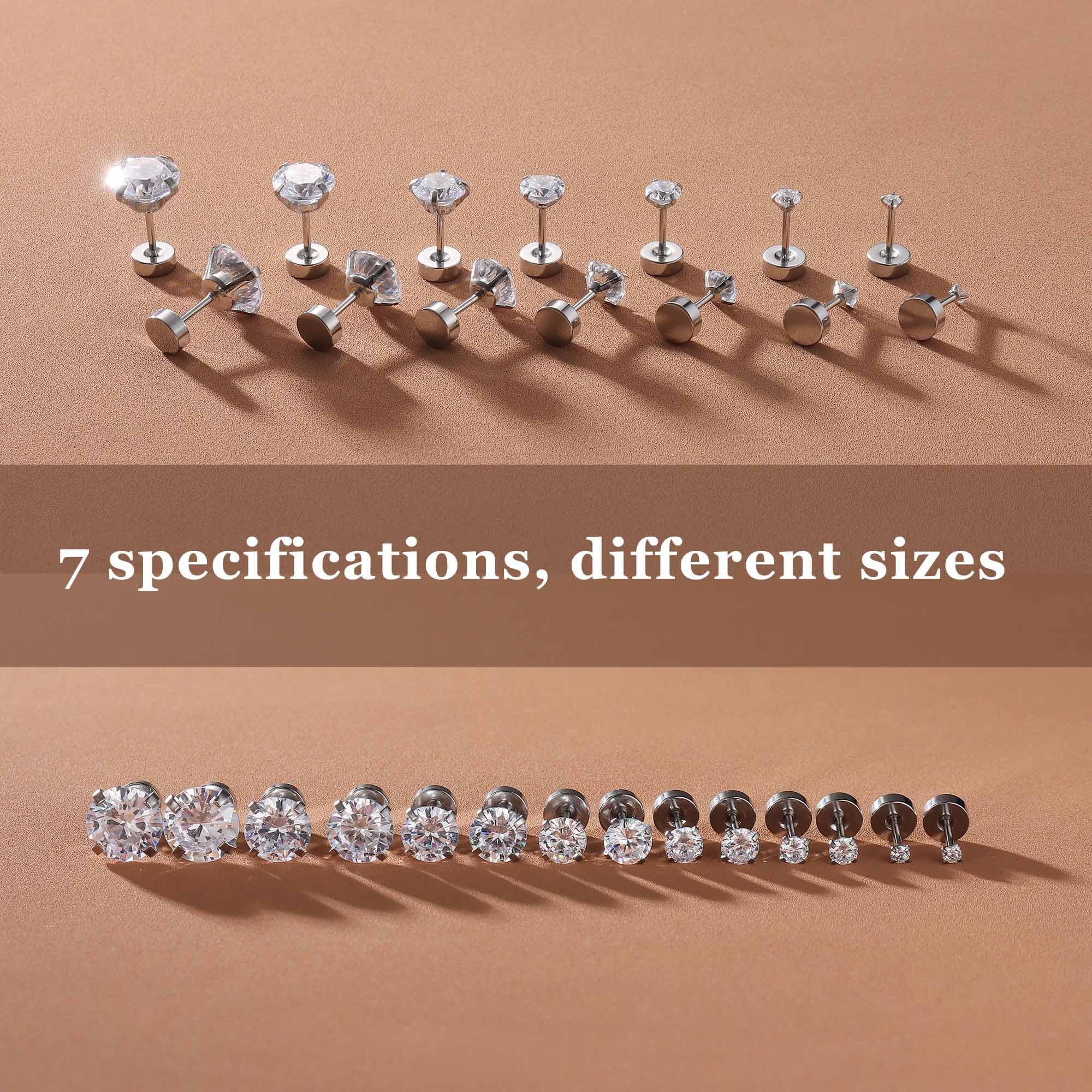 LOLIAS 6-7Paia Orecchini Acciaio Chirurgico per Donna Uomo Orecchini Punto Luce Piercing Trago Zirconi Cubici Orecchini a Bottone Anallergico Cartilagine Piercing All'orecchio