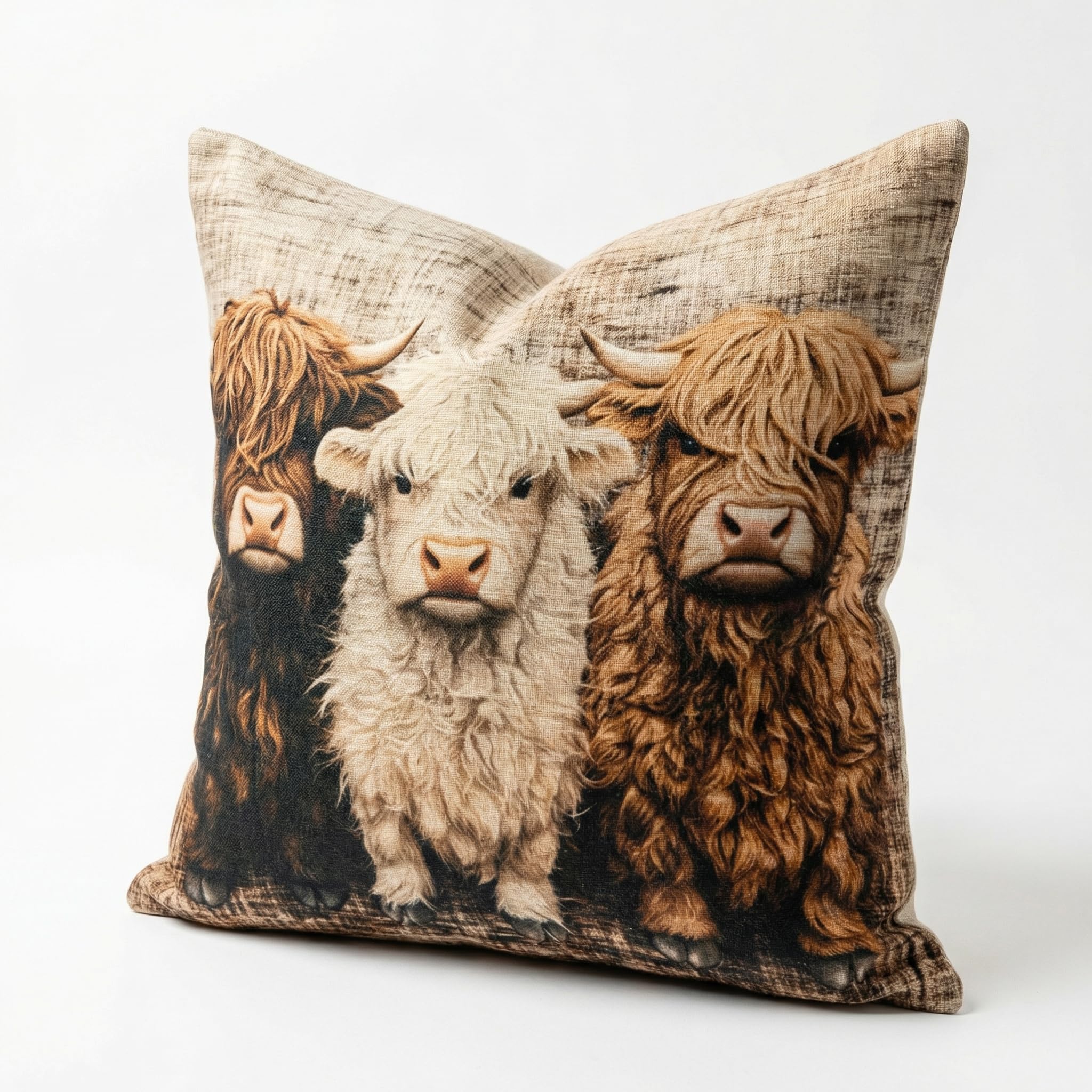 PVOODIRE Highland Cow Cushion Cover 45x45cm-Linen Sofa Pillow Cover No Insert Living Room — image 1