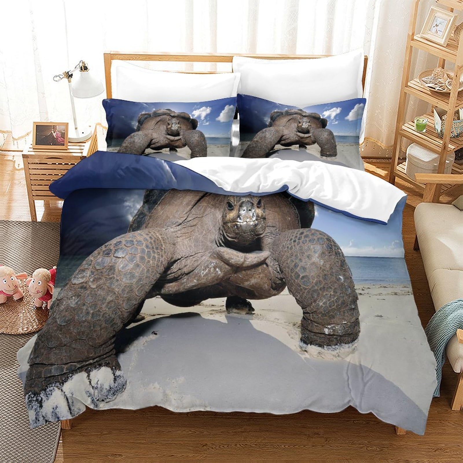P1s9u7w5y Sea Turtle-9 Island Tortoise 3D Printed 3Pcs Microfiber Duvet Cover Set Realistic Turtle Bedding Set Double（200X200cm）