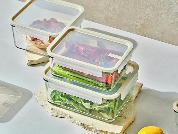 Glasslock Sens 24Pcs Glass Food Storage Set Airtight & Leakproof, 8 Different Sizes, Anti Slip Lid, Microwave & Oven Safe, Meal prep, Lunch Box, Nestable & Stackable, Pantry Storage