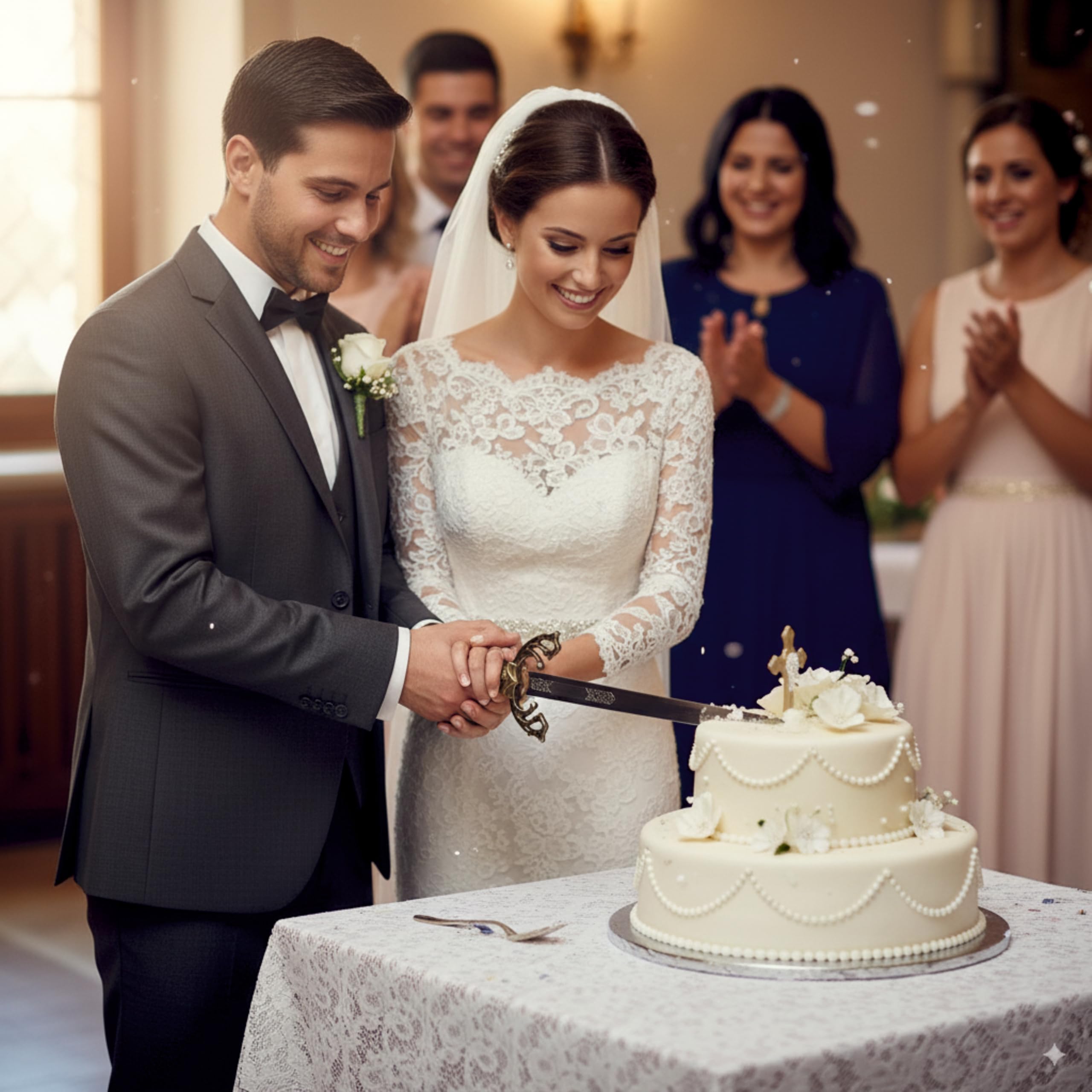 Tizona-Schwert klein graviert zum Schneiden von Kuchen, Brautpaar, Hochzeit oder Kommunion, ohne scharfe Schwerter CID