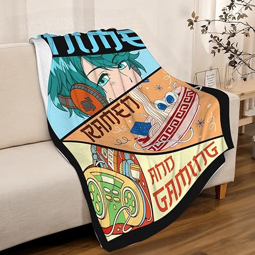 Miniatura 2 de Manta de juego de regalo para niños y niños, manta con texto en inglés "Just a Boy Who Loves Anime", mantas de ramen y juegos, manta de franela