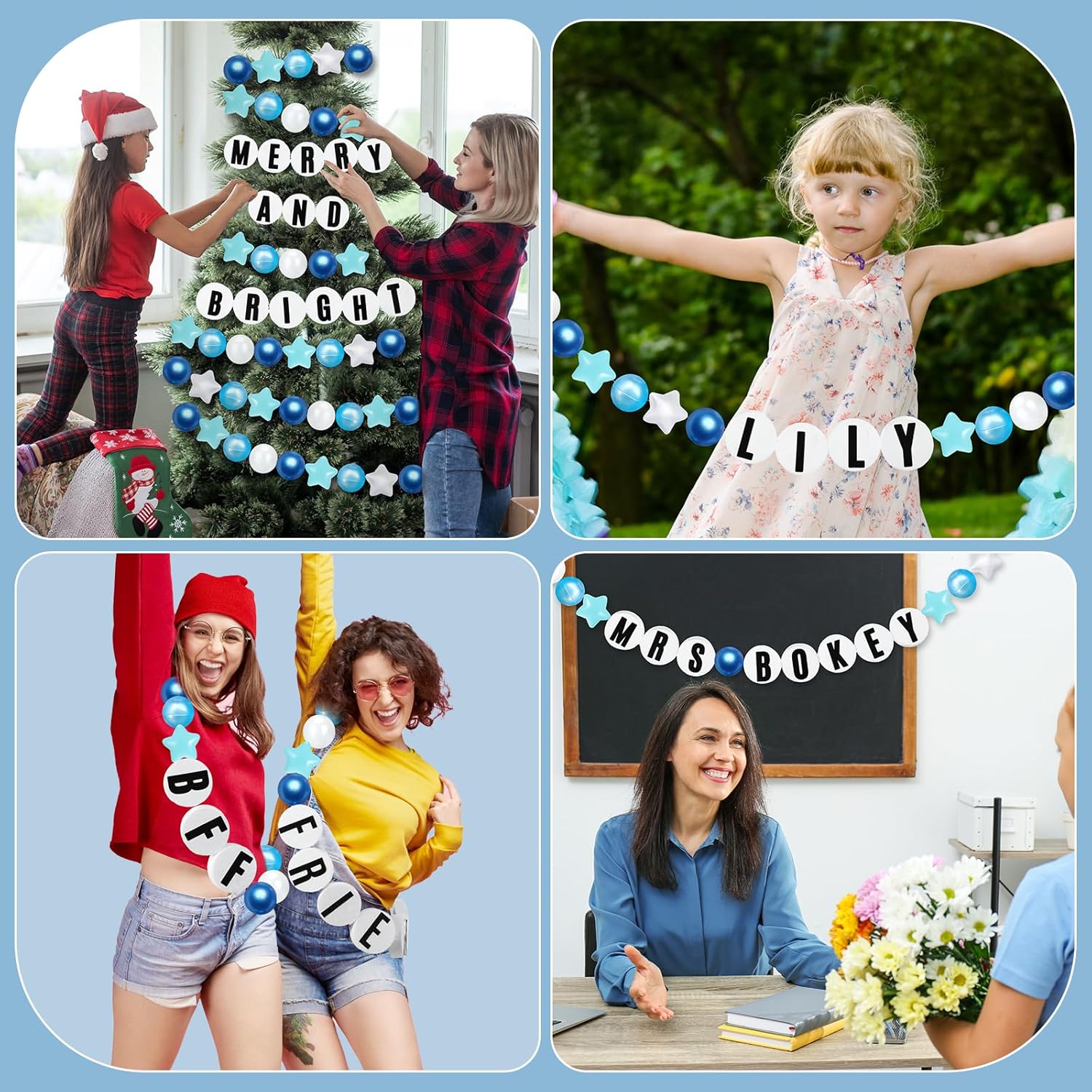 Simgoing 103 Pcs DIY Graduation Lei Giant Friendship Bracelet 2026 Grad Necklace Garland Jumbo Birthday Friendship Banner Kit Famous Singer Customizable Party Decor(Blue)