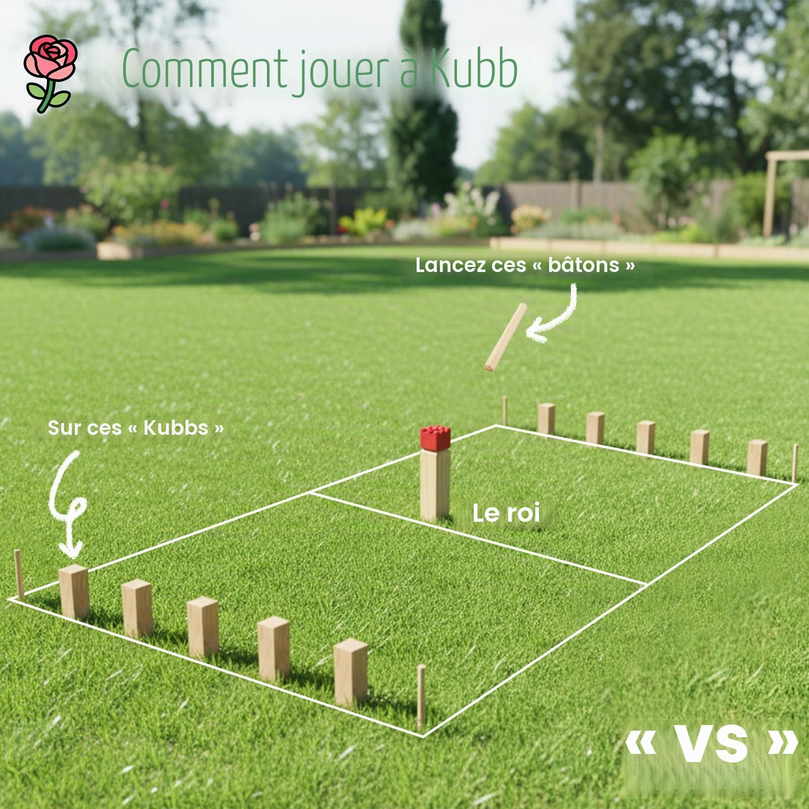 WOODENFUN Kubb Jeu d'échecs suédois en bois pour enfants et adultes