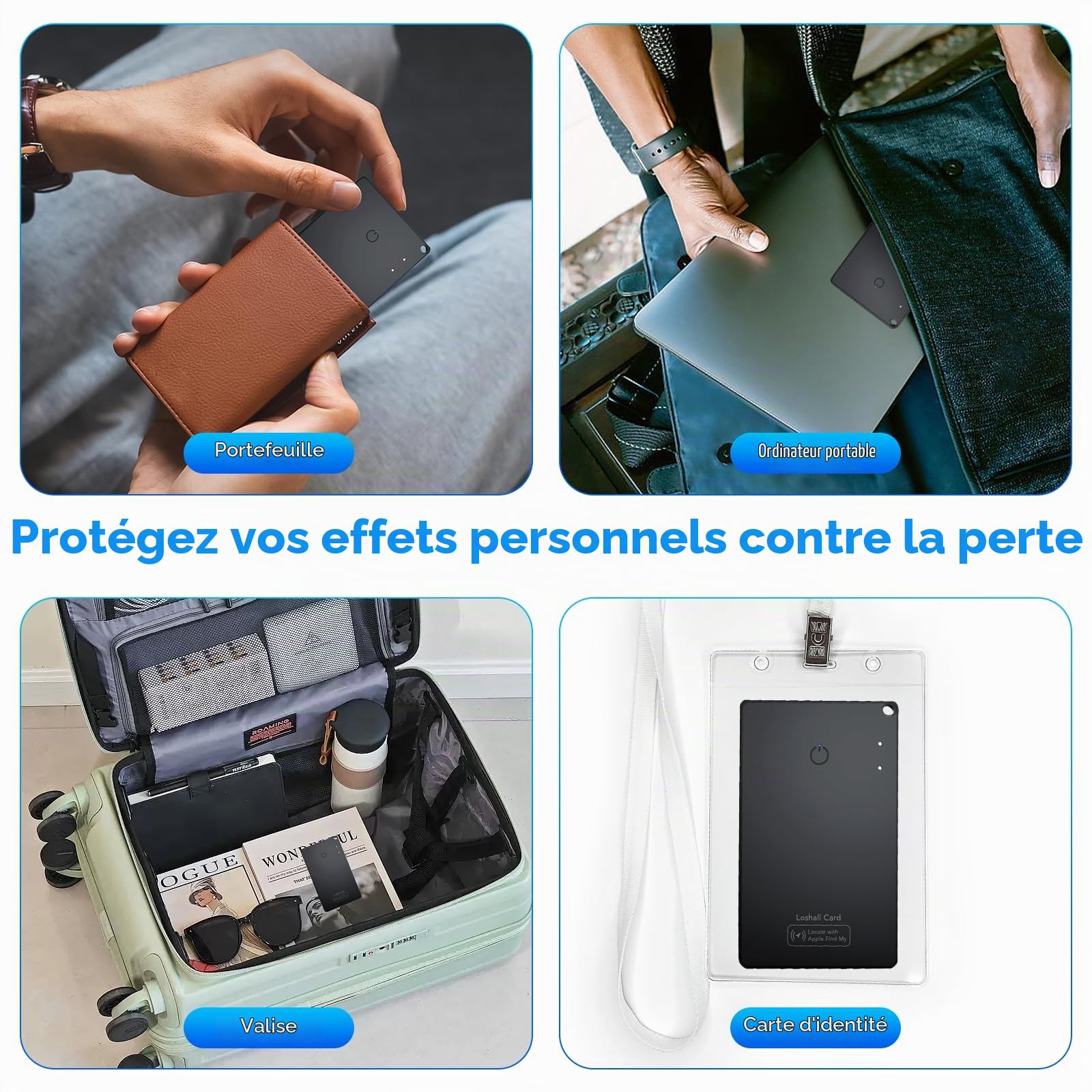 Air Traceur Tag Wallet Traceur Carte Lot de 2, 1.6mm Tracker Card Compatible avec Apple Localiser (iOS Uniquement), Rechargeable Localisateur d'articles pour Portefeuille/Bagages/Valise/Sac/Clés, Noir