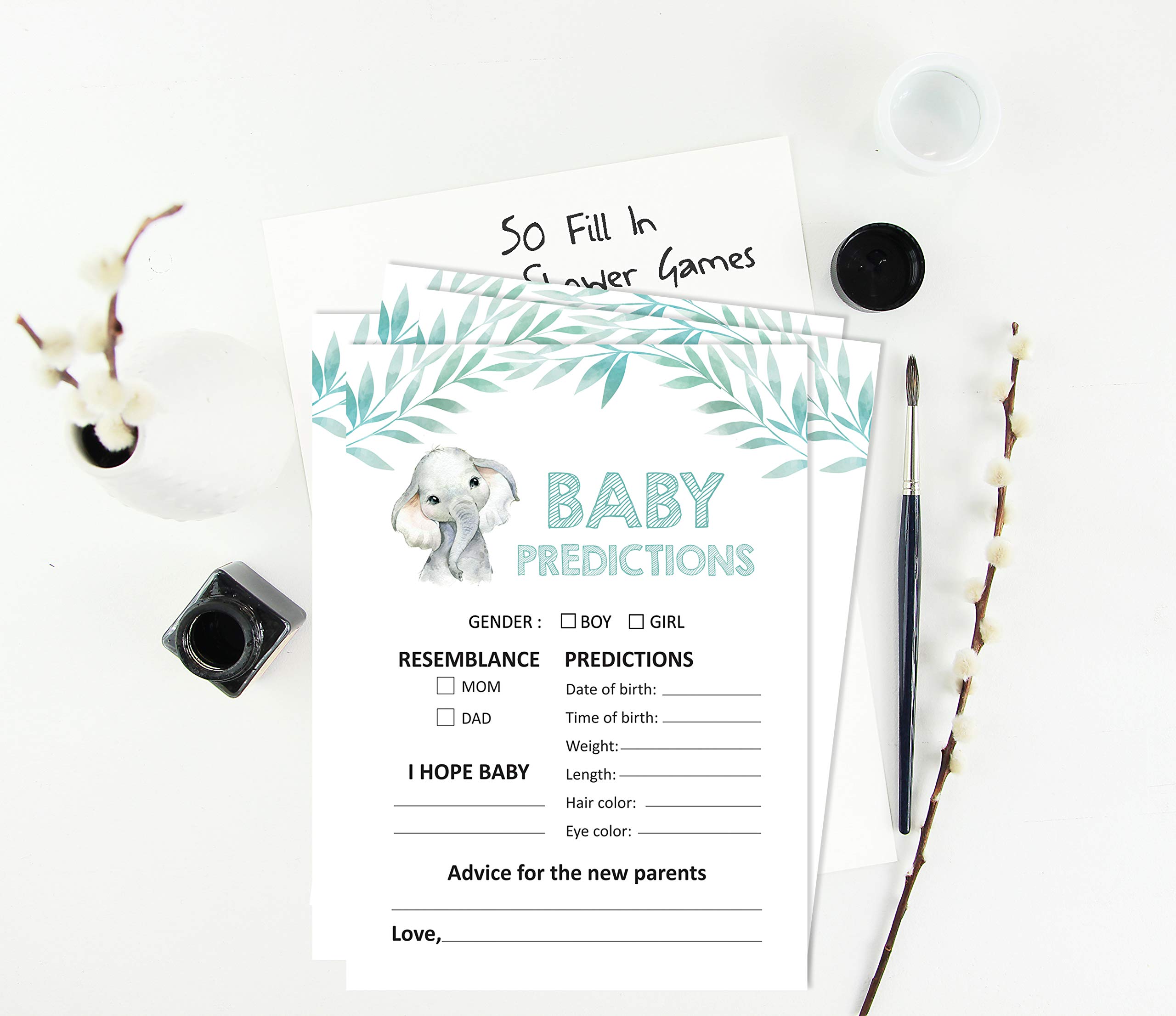 Inkdotpot Baby Shower Prediction Cards - 50 Cards, Baby Elephant Jungle Theme, Fun Game For Baby Shower Party - View #6