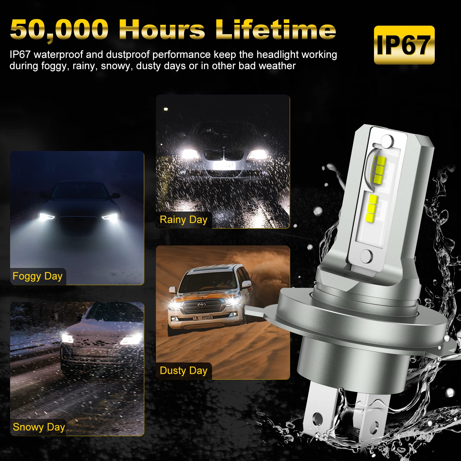 SHINYY Żarówka H4 LED Reflektor samochodowy i motocykl, 16000LM 6500K 12V Biały CSP 300% Jasne LED H4 HB2 9003 Światła mijania i drogi Zestaw do konwersji,1:1 Wymiana Lampy halogenowe i ksenon, 2
