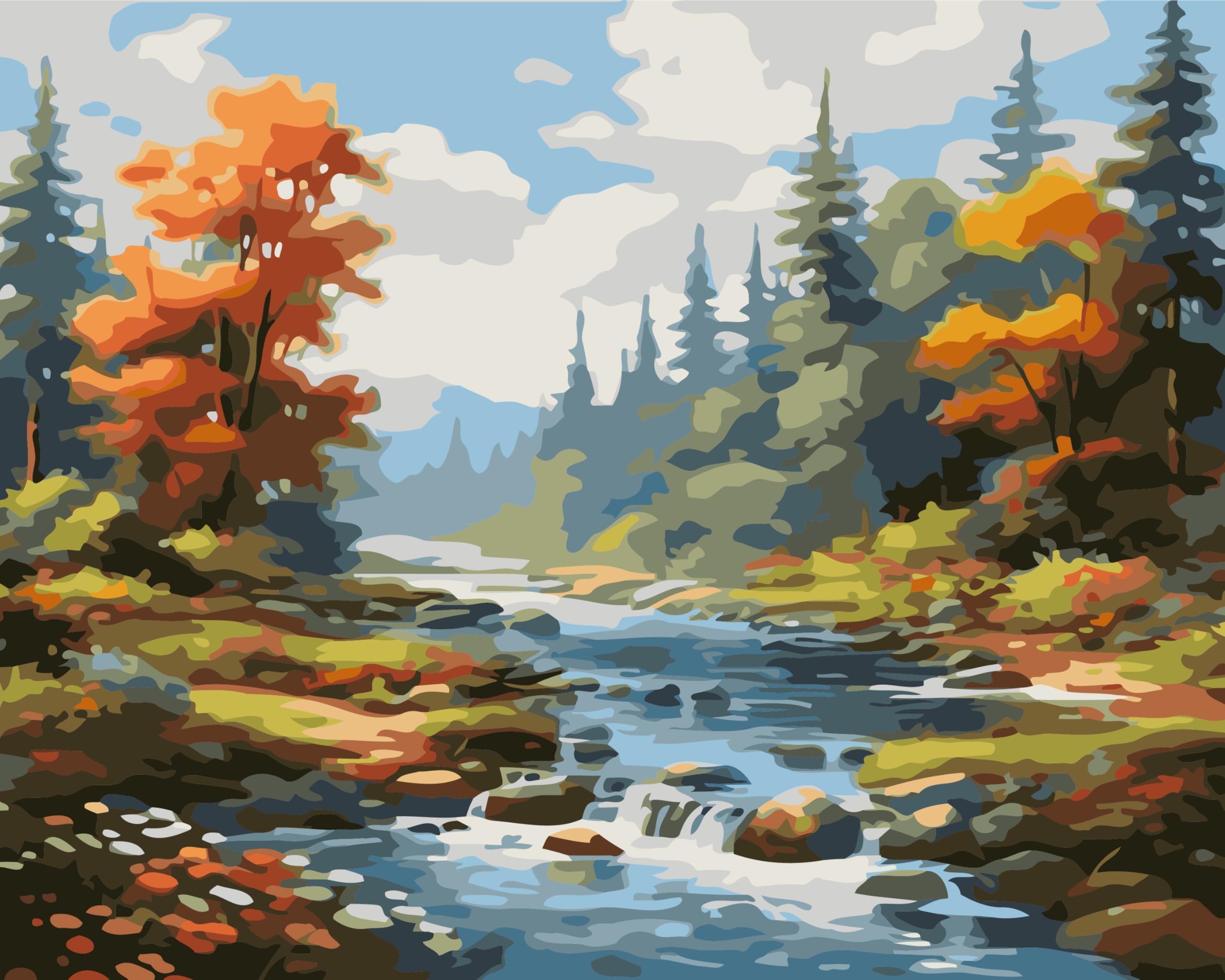 CaptainCrafts Paint by Numbers for Adults Beginner 16x20 Inch DIY Craft Art Paintings Home Wall Decor (with Frame, Autumn Stream River Landscape)