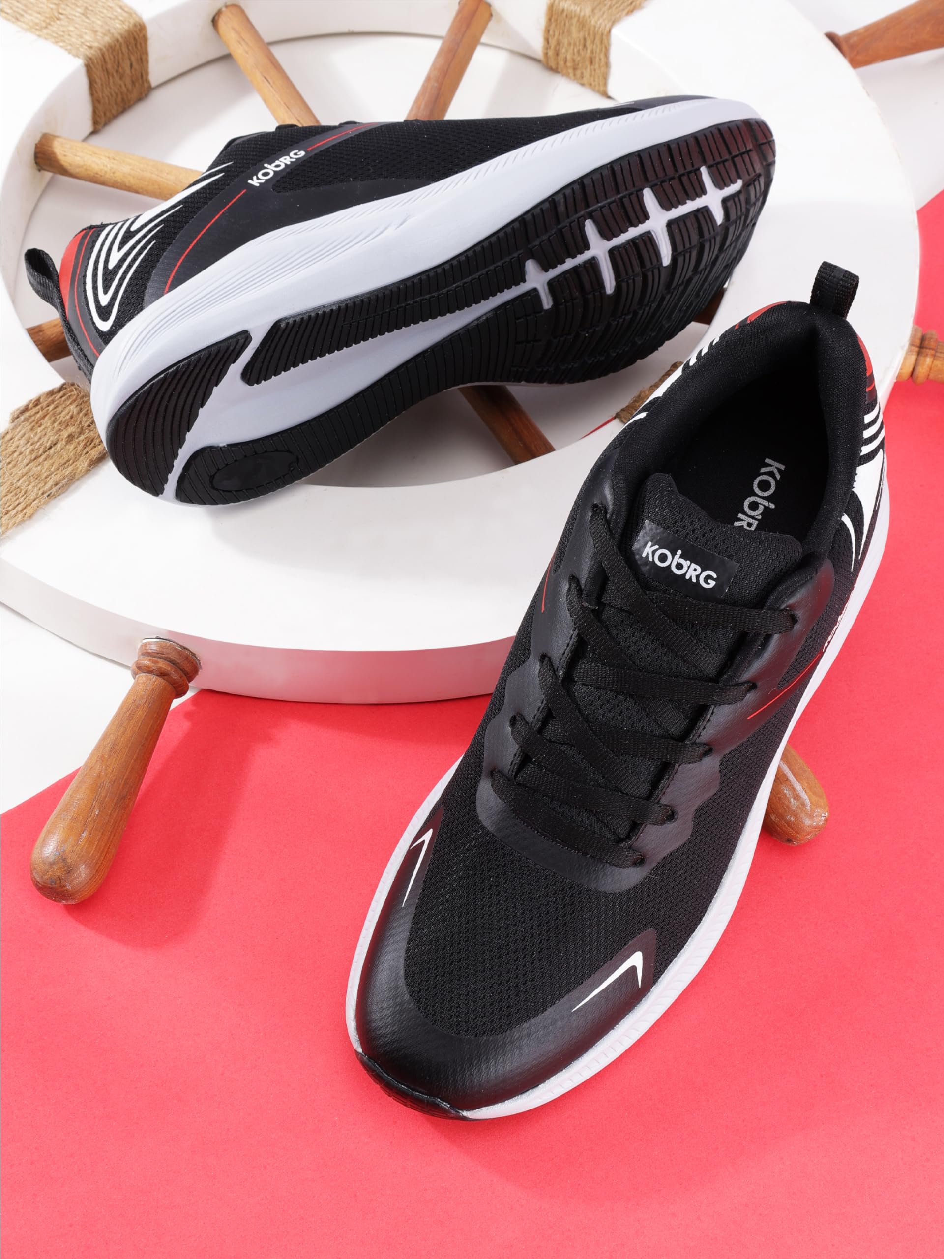 KOBURG Aerolite Sports Shoes for Men | Comfortable Phylon Sole | Stylish Lace-Up Sports Black White 1