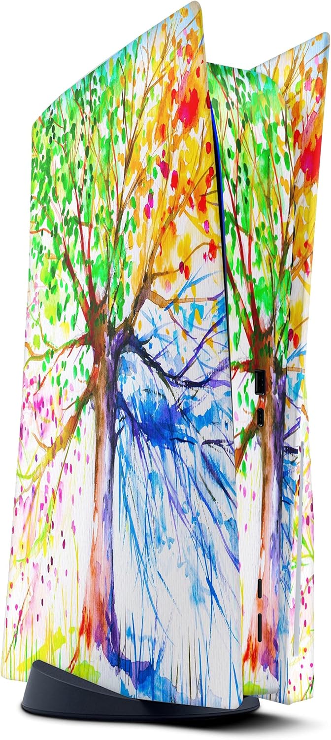 Abstract Colorful Watercolor Vivid Tree V3 Full-Body Cover Wrap Decal Skin-Kit Compatible with Sony Playstation 3 Console Super Slim