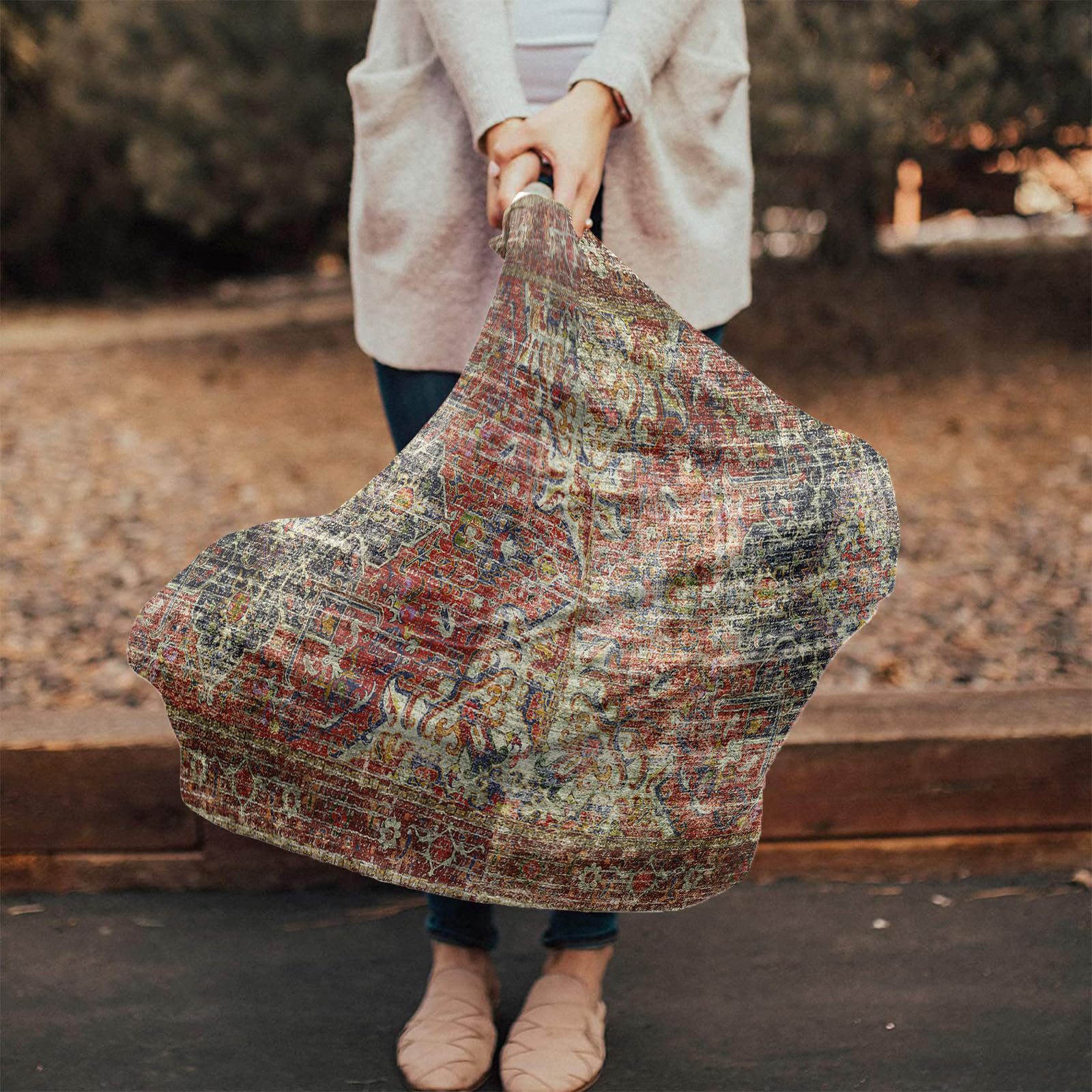 Nursing Cover for Breastfeeding Scarf, Red Vintage Flower Pattern Baby Car Covers Super Soft Multi Use for Canopy Shopping Cart Cover Blanket Stroller Cover