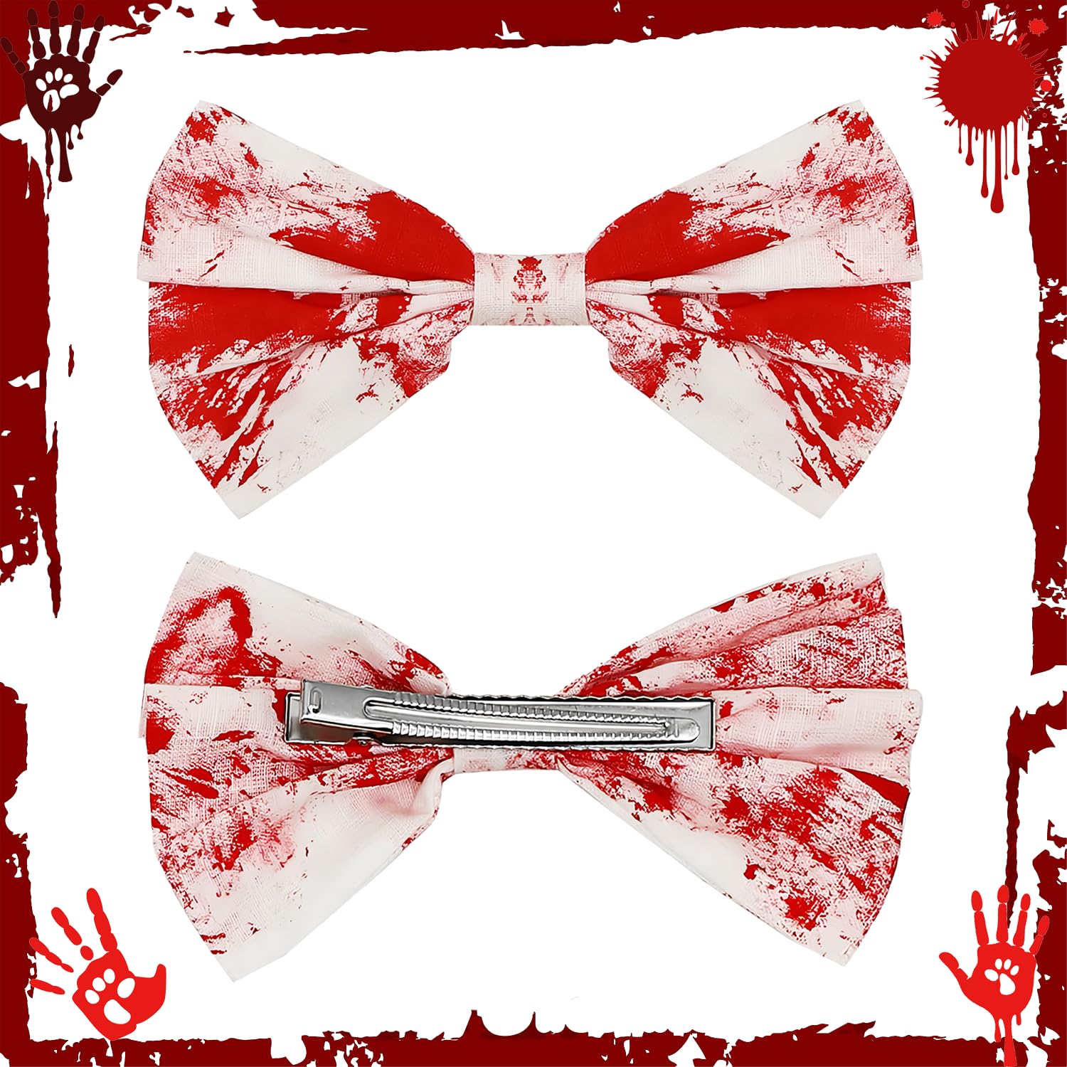 Bloody Bow Hair Clip, Halloween Bow Hairpins Blood Splattered Hair Accessories for Women and Girls Halloween Headdress A6-XJHDFJ