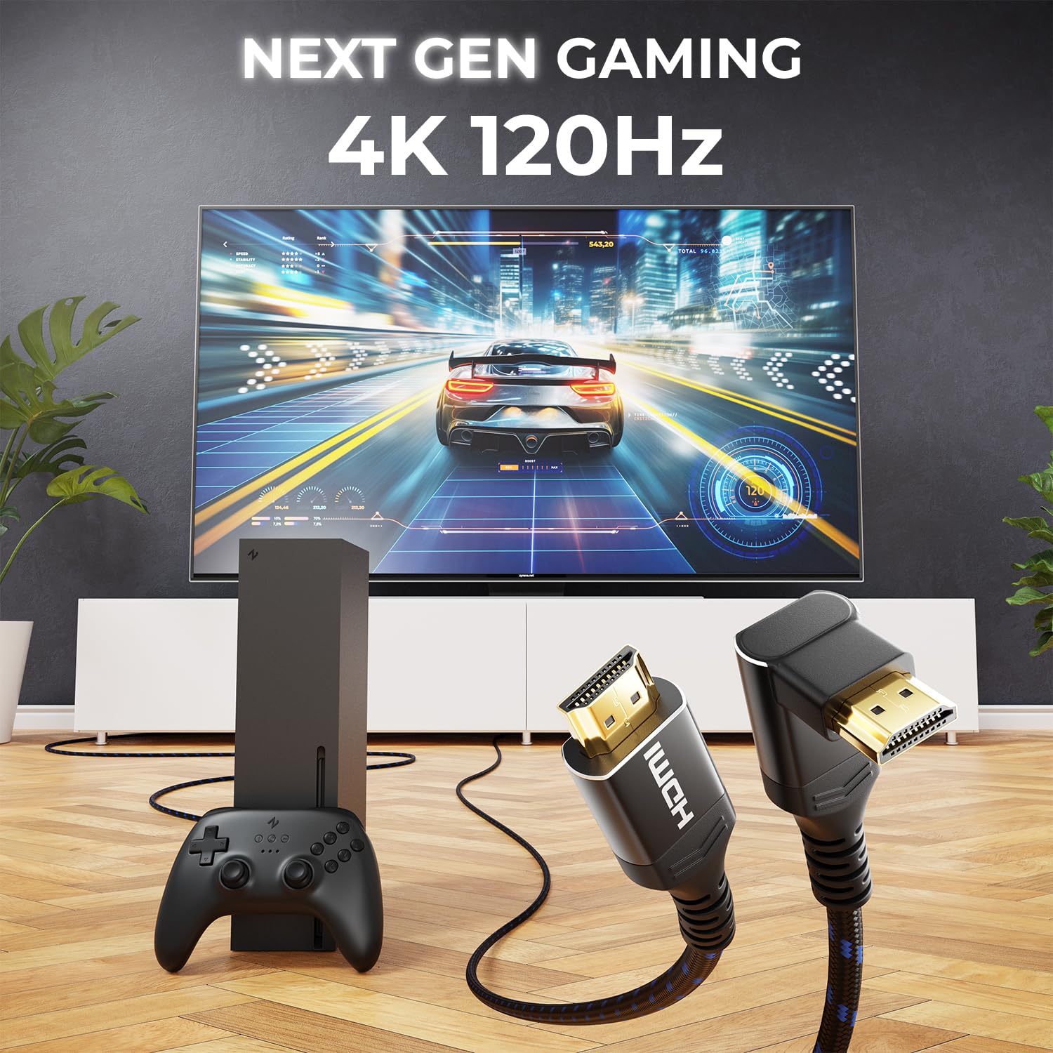 deleyCON Cable HDMI 2.1 8K 2m Cable de Alta Velocidad Ultra High Speed 48 Gbps con Conector Acodado (270°) - Ideal para TV, Monitor, PS4, PS5, EARC, HDR10+ - 10K/8K@60Hz, 4K@120Hz/144Hz y 2K@240Hz