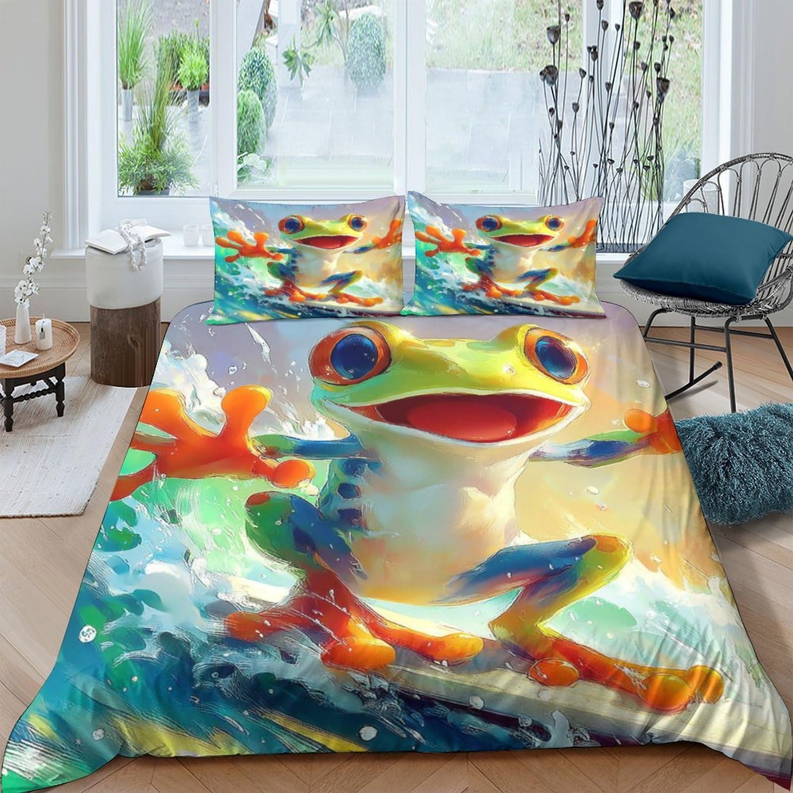 Ctjqhvkz Style-3 3D Printed Cartoon Frog Fitted Sheet Microfiber Colourful Wave Mattress Cover For Bedroom Guest Room Decorative Single（135X200cm）