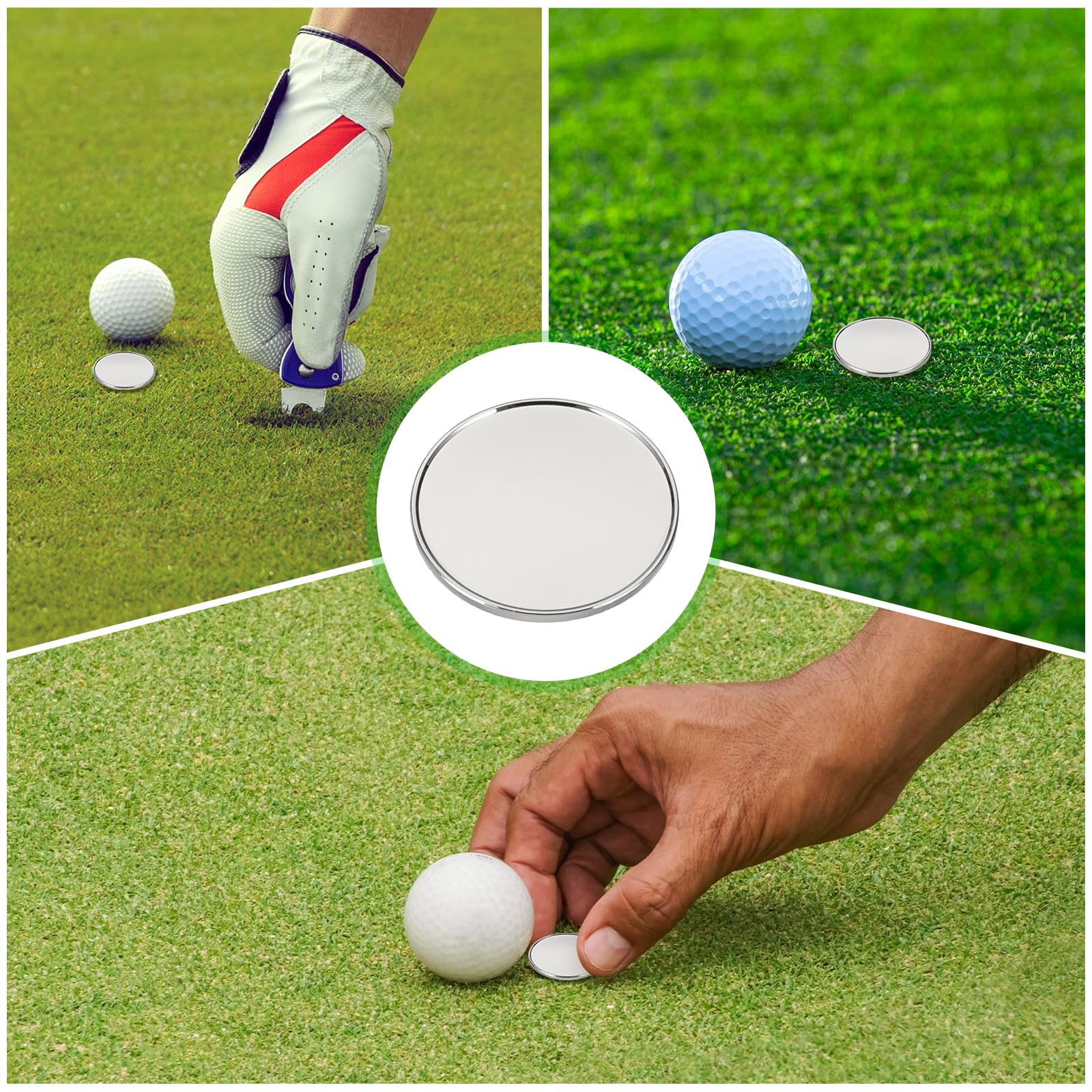 PATIKIL Marcador de Bola de Golf 1 Pulgada, 6 Unidades Marcadores Metálicos en Blanco para Posición, Accesorio para Golfistas Hombres y Mujeres, Juegos de Mesa, Plateado