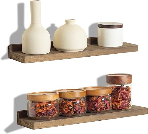 Freezing point Estantes flotantes para pared, juego de 2 estantes de pared de madera natural de 16 pulgadas, decoración de plantas, coleccionables,