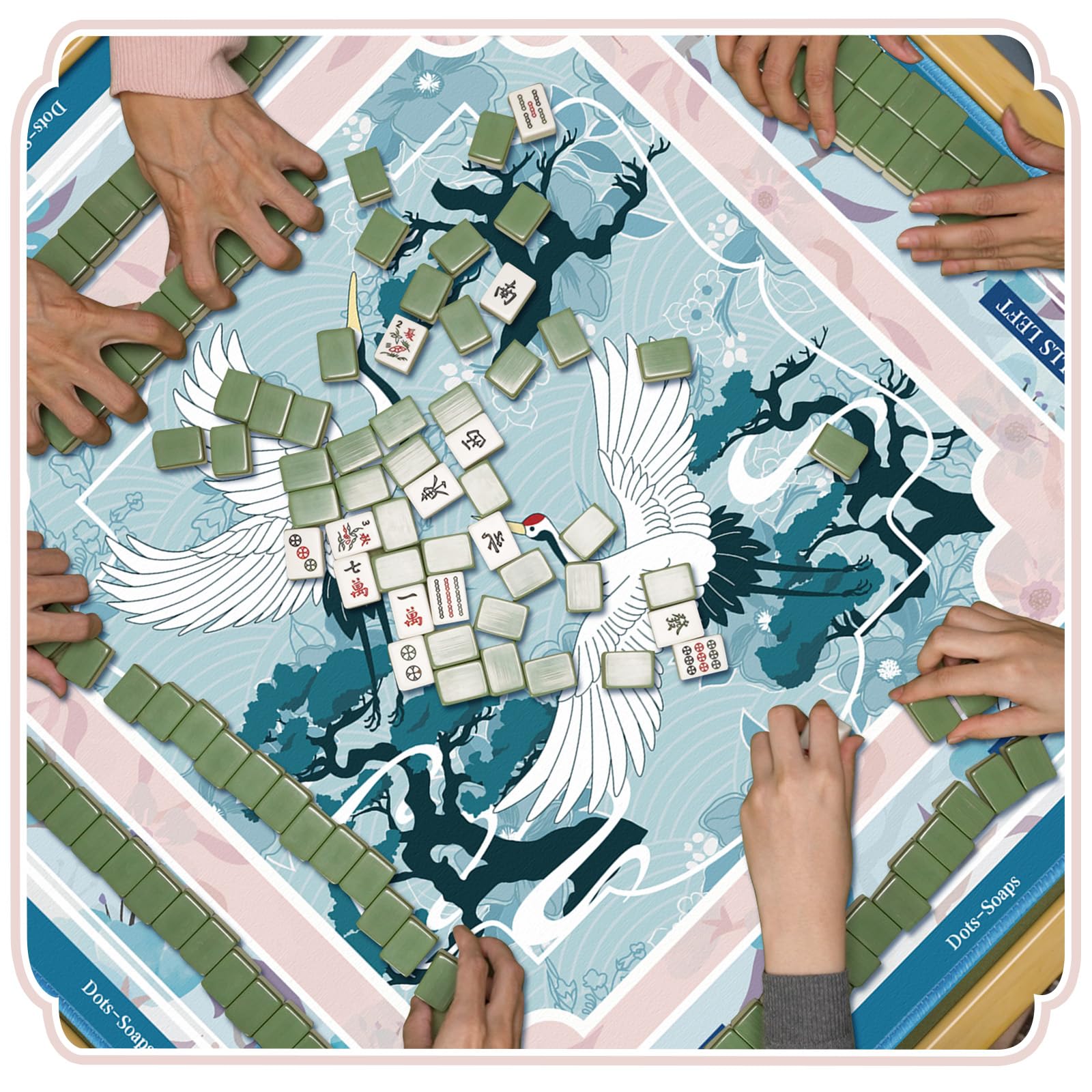 Seenelling Mahjong Mat - Tappetino antiscivolo, motivo: gru volante | Quadrato da 80 x 80 cm, imbottitura per riduzione del rumore, superficie di gioco Majong per tessere del domino da poker