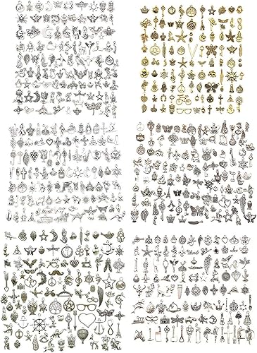 AleapDoll 600 piezas al por mayor de dijes a granel para suministros de fabricación de joyas, pulseras, dijes, collar, pendientes, plata tibetana,