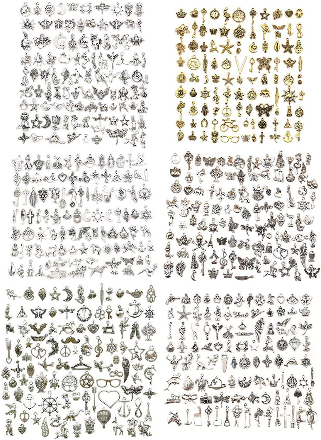 AleapDoll 600pcs Wholesale Bulk Charms for Jewelry Making Supplies Bracelet Charms Necklace Pendant Earring Tibetan Silver Craft Supplies DIY Accessories
