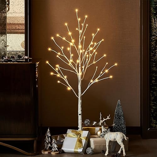 Miniatura 2 de Fudios Árboles de abedul iluminados de 6 pies 96 LED luces de árbol blancas preiluminadas para el hogar Navidad boda fiesta decoración interior y