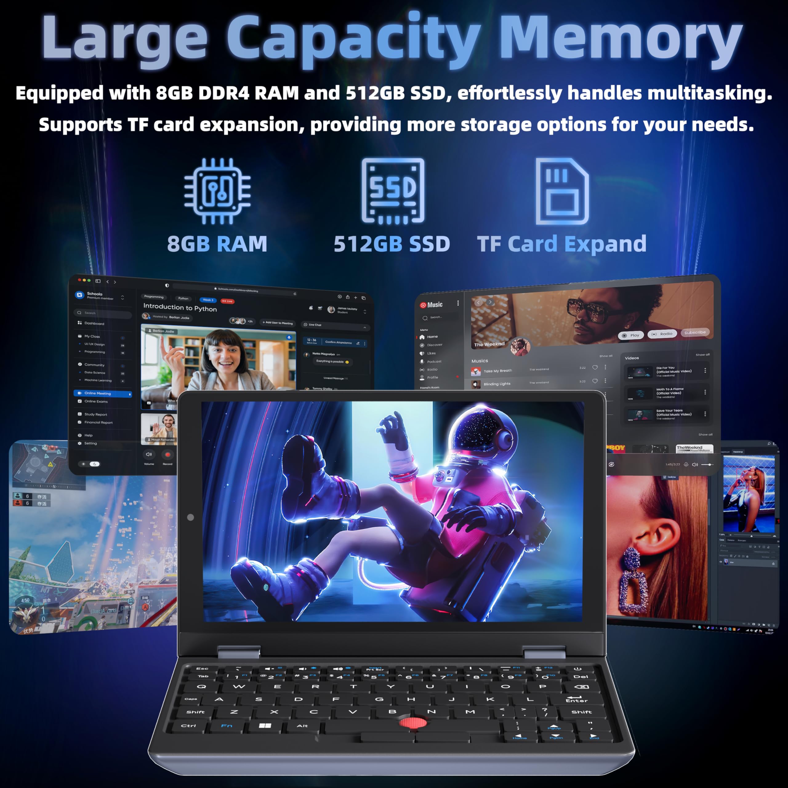 7,0-Zoll Touchscreen Laptop, 8GB RAM DDR4, 512GBSSD, Alder Lake-N95 | Webcam,Ganzmetall,SD-Kartenslot,Mini HDIM,USB 3.0,QWERTZ-Tastatur,Tragbar Mini Notebook für Arbeit, Studium, Unterhaltung