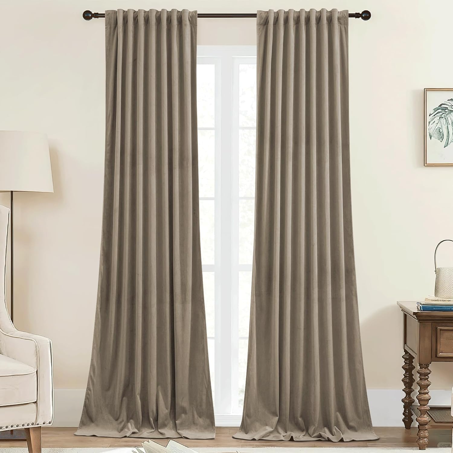 StangH Back Tab Camel Beige Velvet Curtains Room Darkening Thermal Insulated Drapes for Doorway/Sliding Door Privacy for Bedroom/Living Room/Closet, W42 x L90, 2 Panels 42"W x 90"L (Pack of 2) Beige Series - Camel Beige