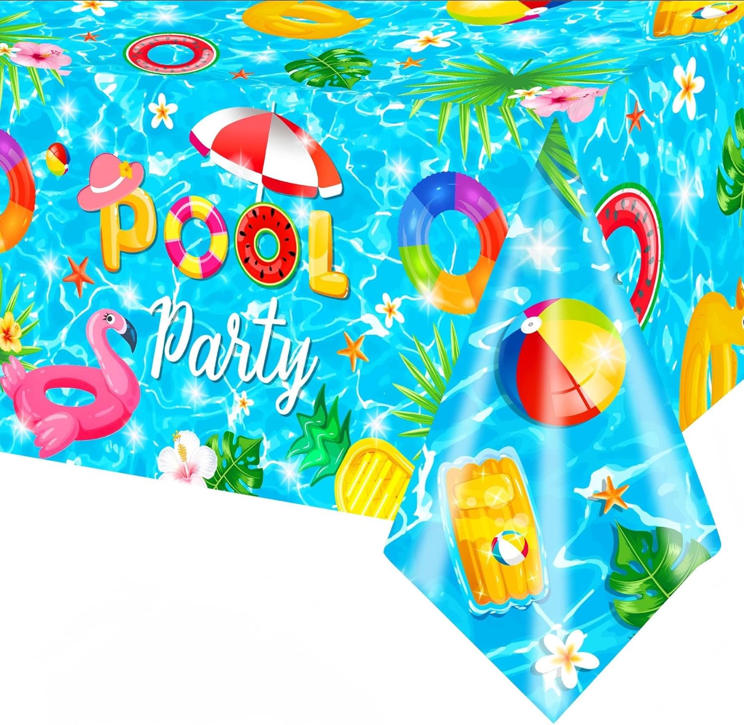 CANDY CHEF Pool Party Tablecloth, Blue Summer Themed Table Cover, Beach Hawaiian Party Supplies, 2 Pack