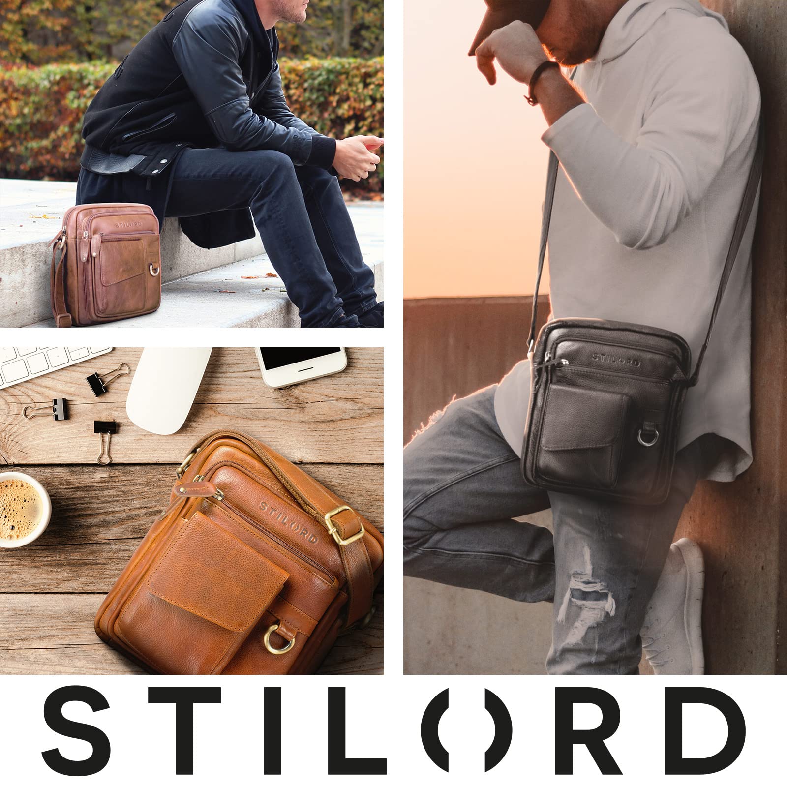 STILORD Ryan Crossbody Tasche Herren Leder Umhängetasche Vintage Ledertasche 9,7 Zoll iPad Messenger Bag Echtleder Braun