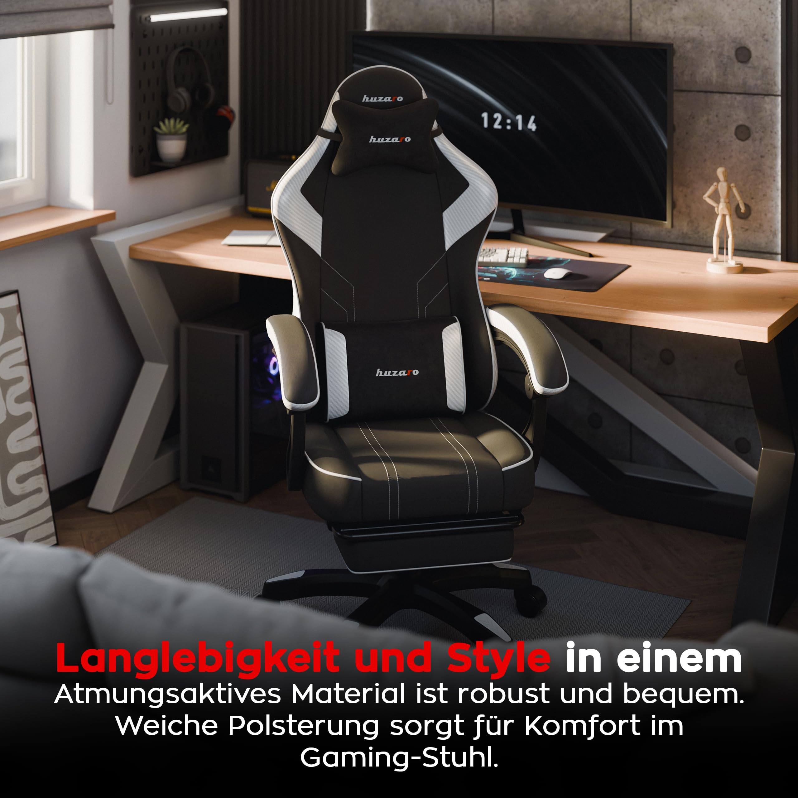 huzaro Force 3.7 Chaise Gaming Ergonomique, Dossier Inclinable, Blanc