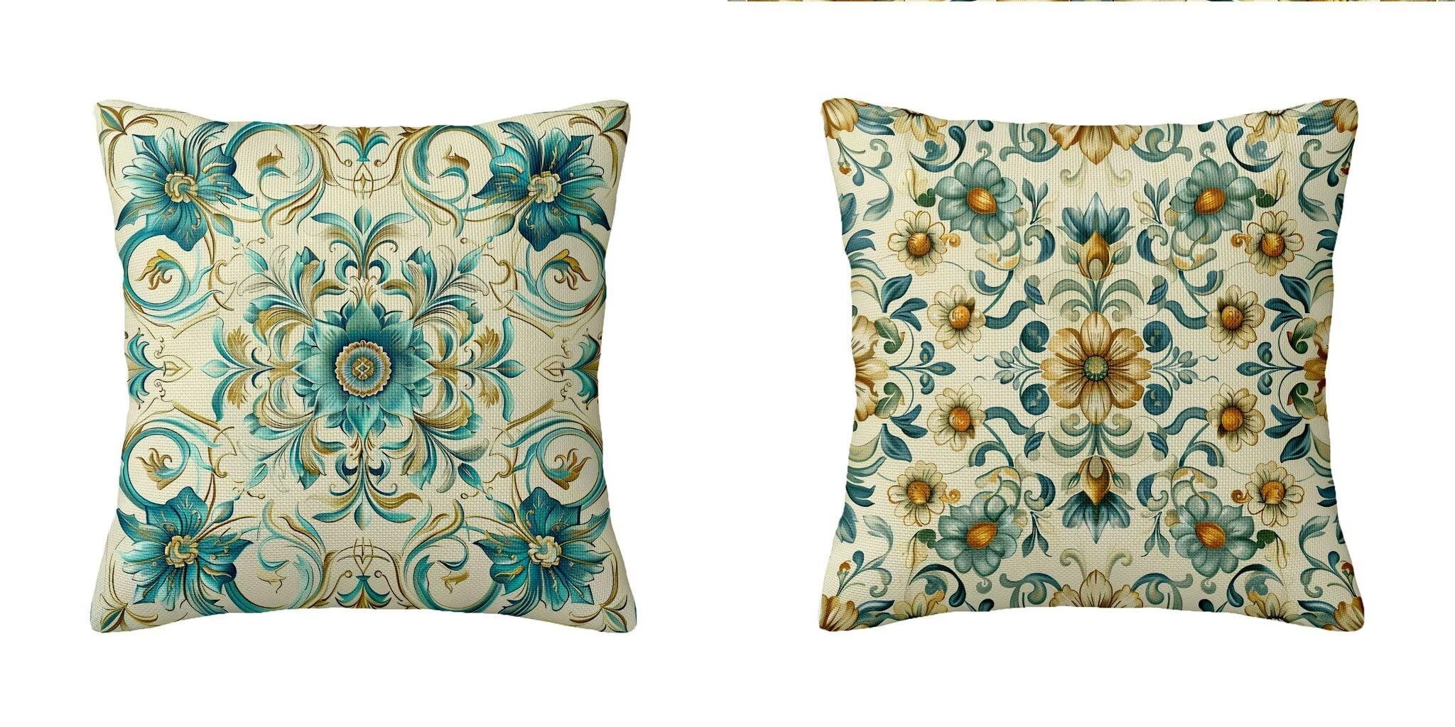 Poduszki Sofa 80x80cm Poduszki Zewnętrzne Wodoodporne Pościel Kwadratowa Poszewka Na Poduszkę Turkusowy Dwustronny Nadruk, Sofa Taras Ogród Wiosna Jesień Dekoracyjne, Prezenty, Vintage Zestaw 2 Y-919